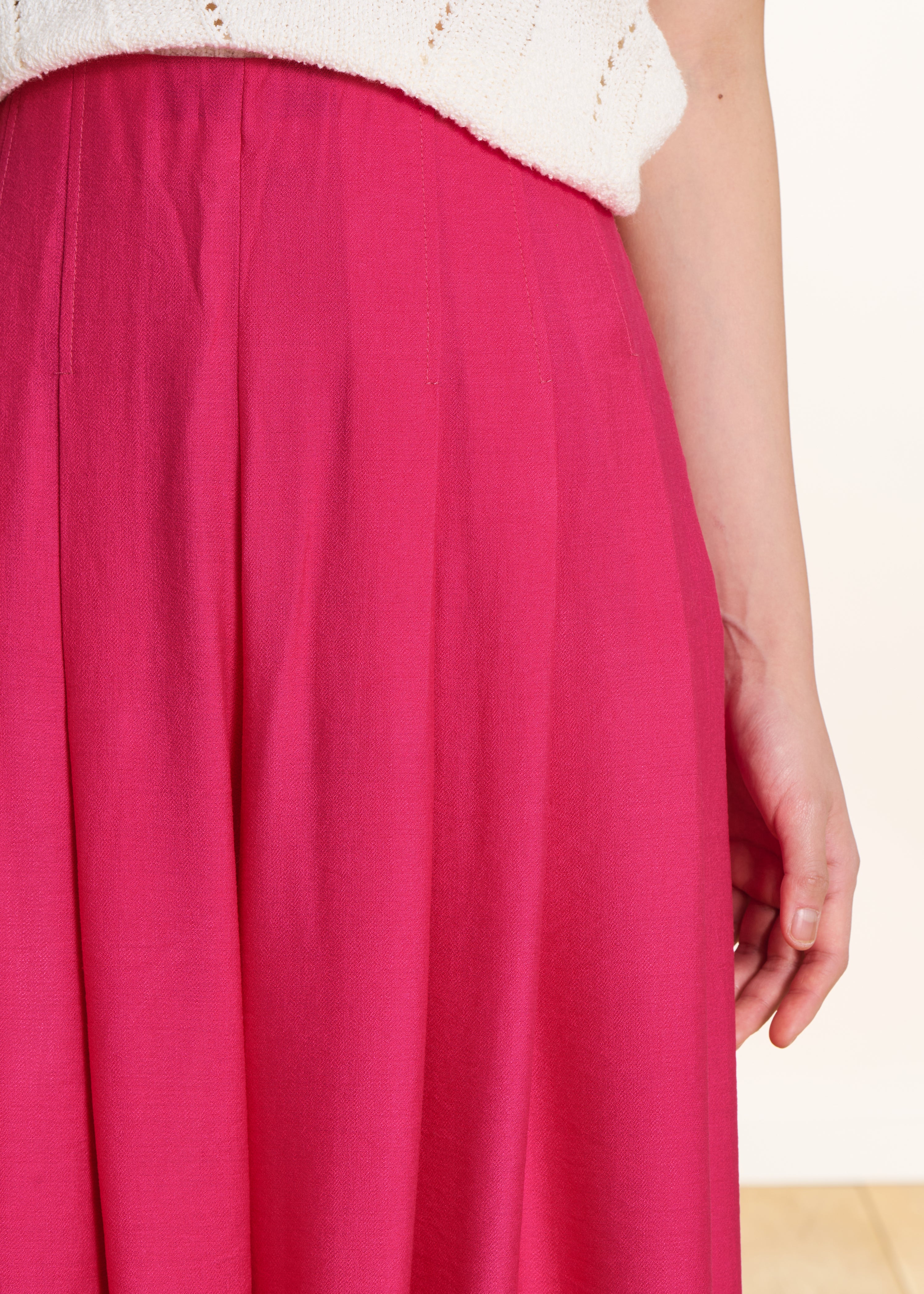 Lange fuchsia roze broek met hoge, elastische taille