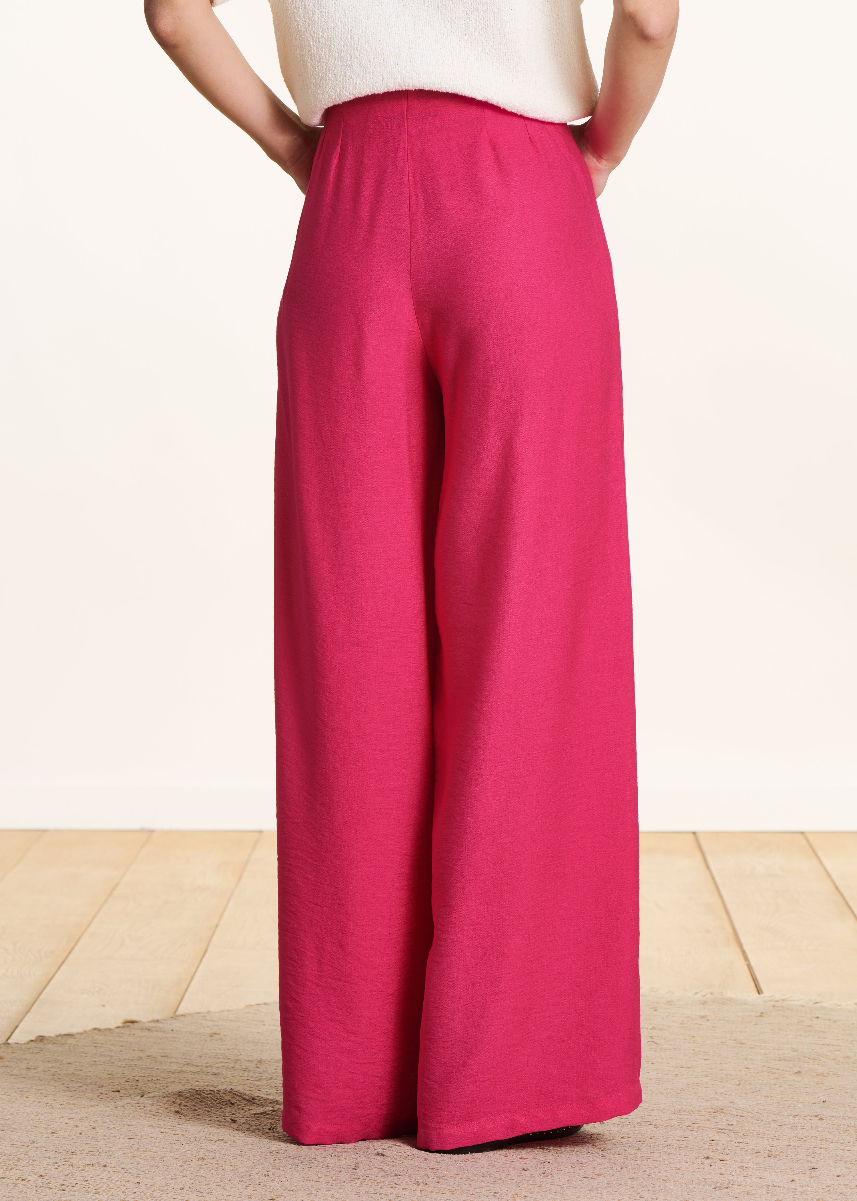 Lange fuchsia roze broek met hoge, elastische taille