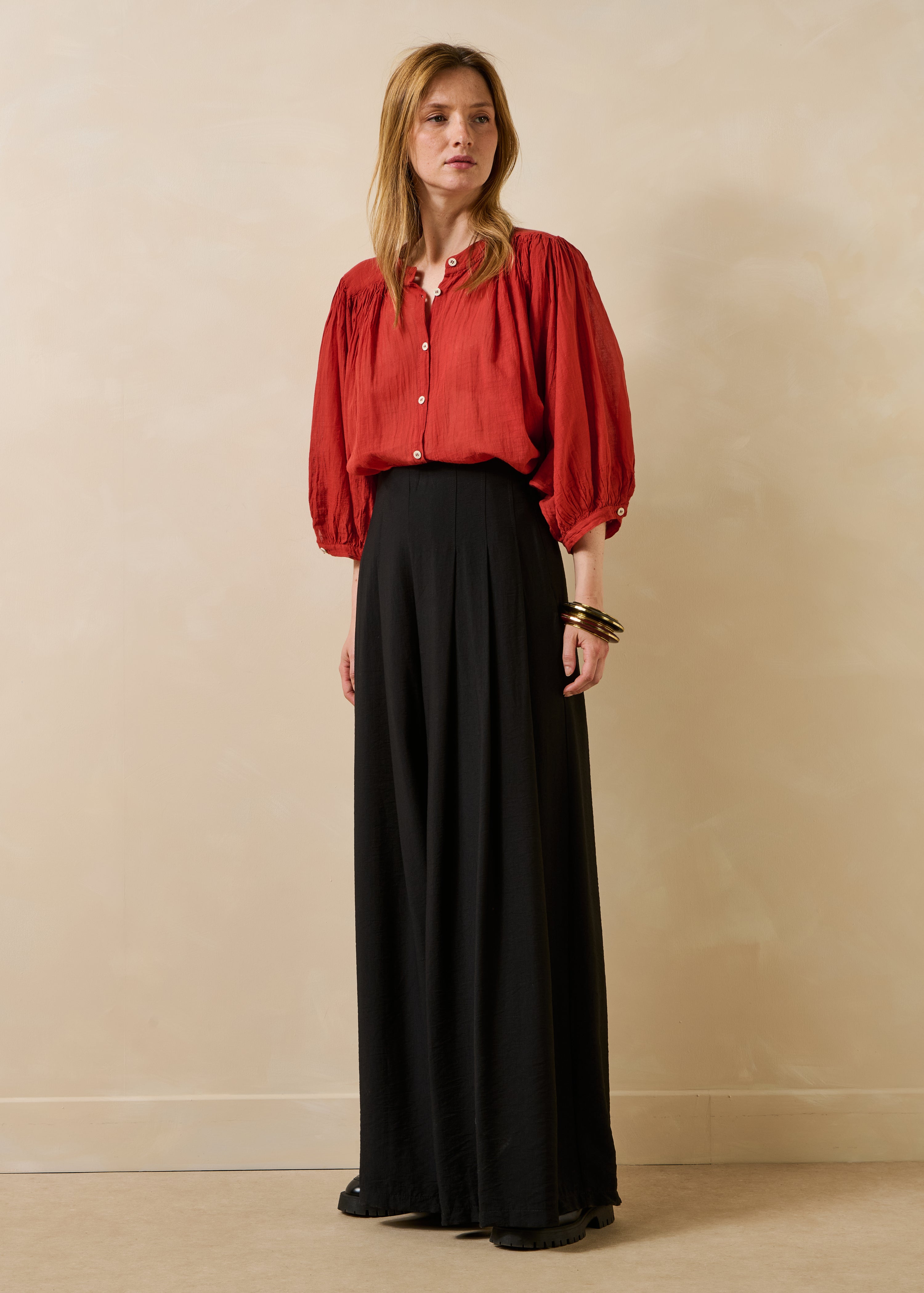 Pantalon noir long taille haute élastiquée