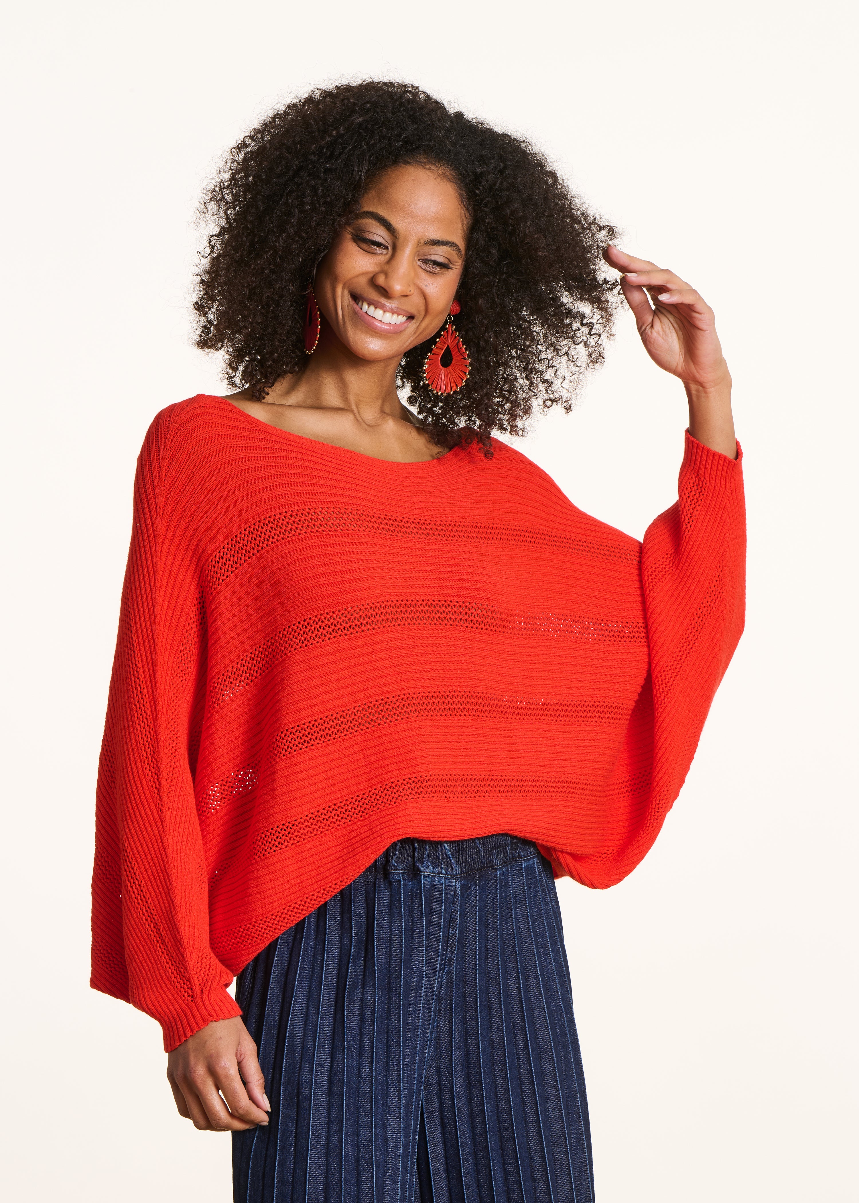 Red long-sleeve cape sweater