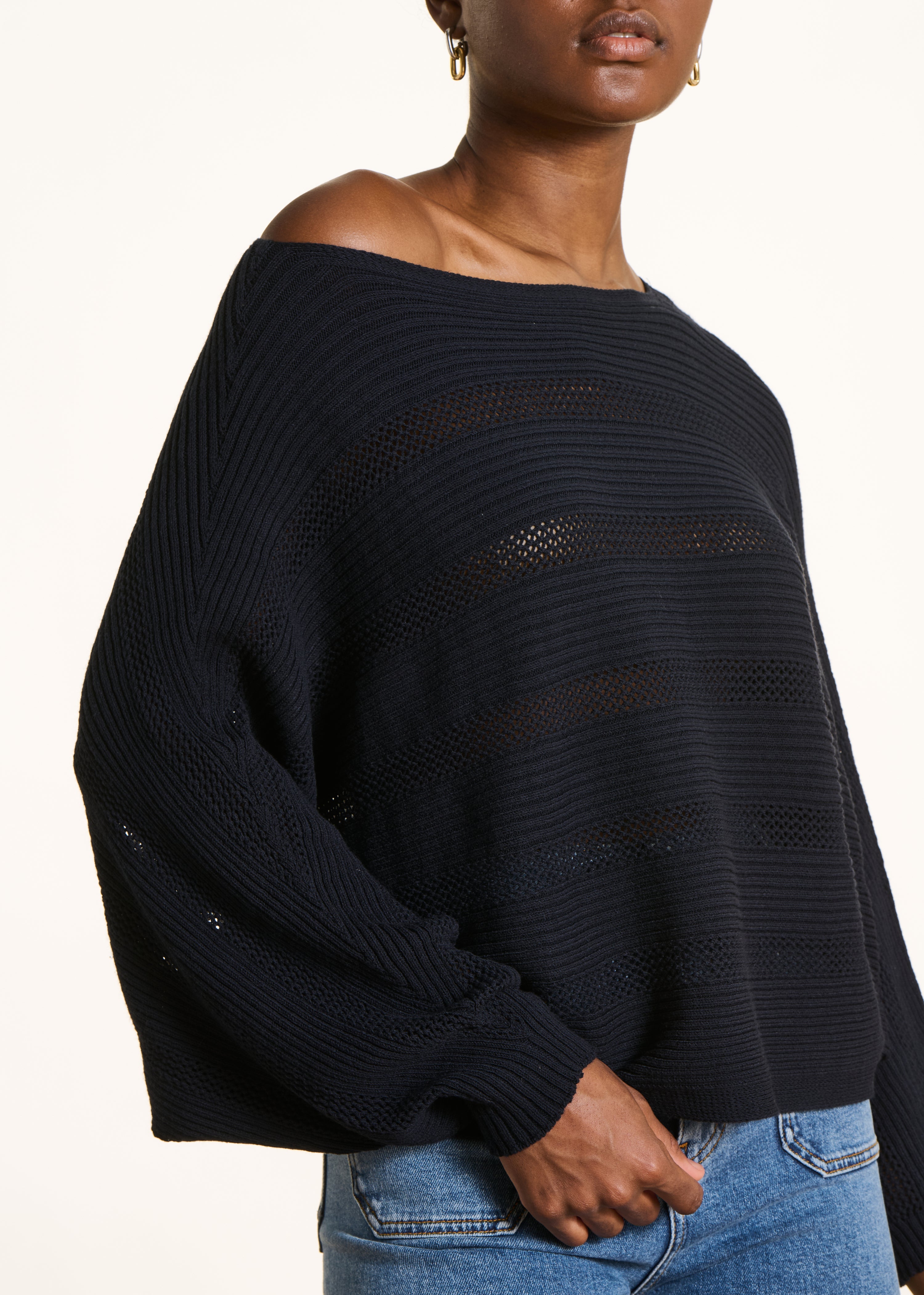 Dark blue long-sleeve cape sweater