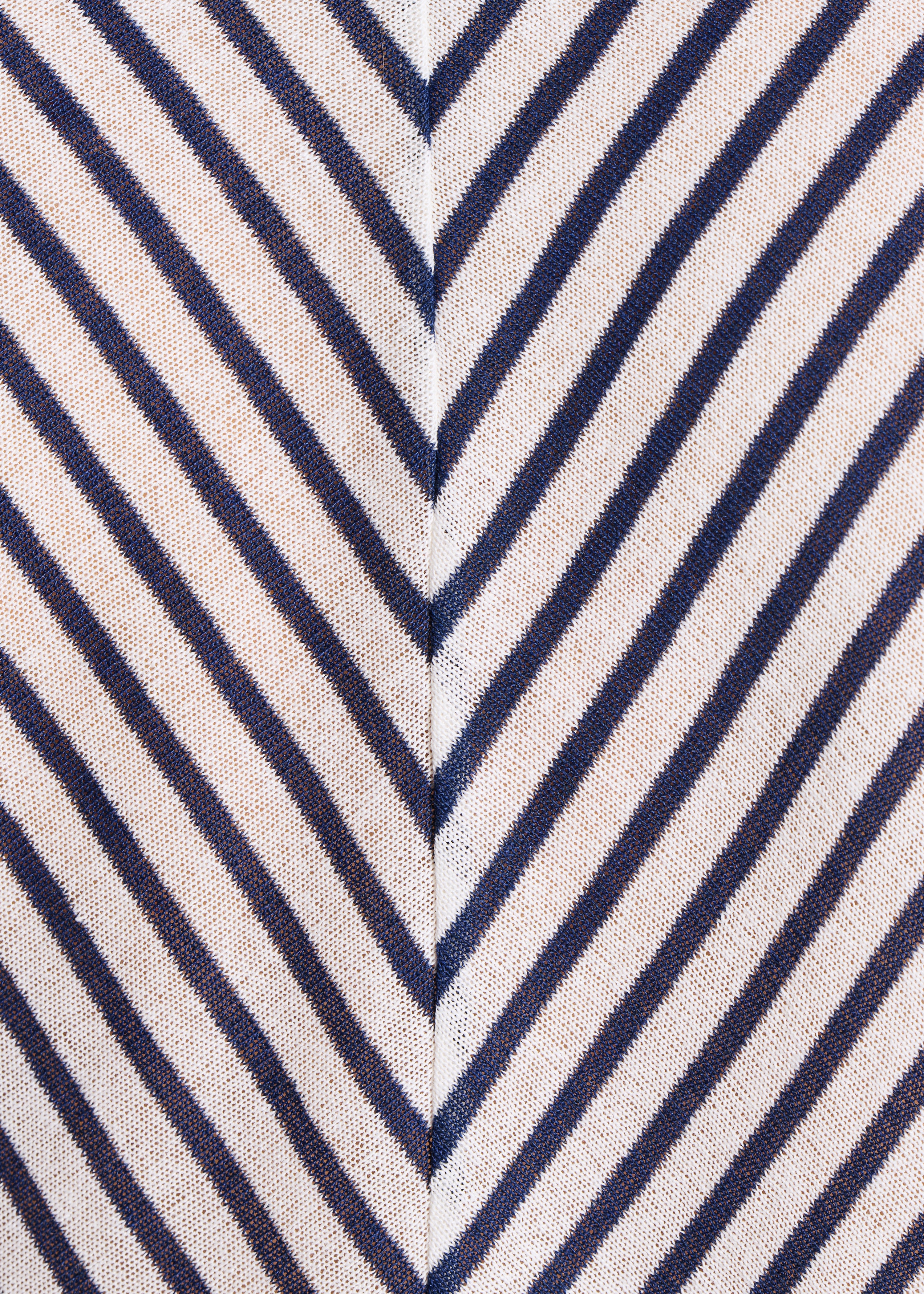 Short Ecru Sweater with Blue Stripes in Fine Knit, Short Sleeves