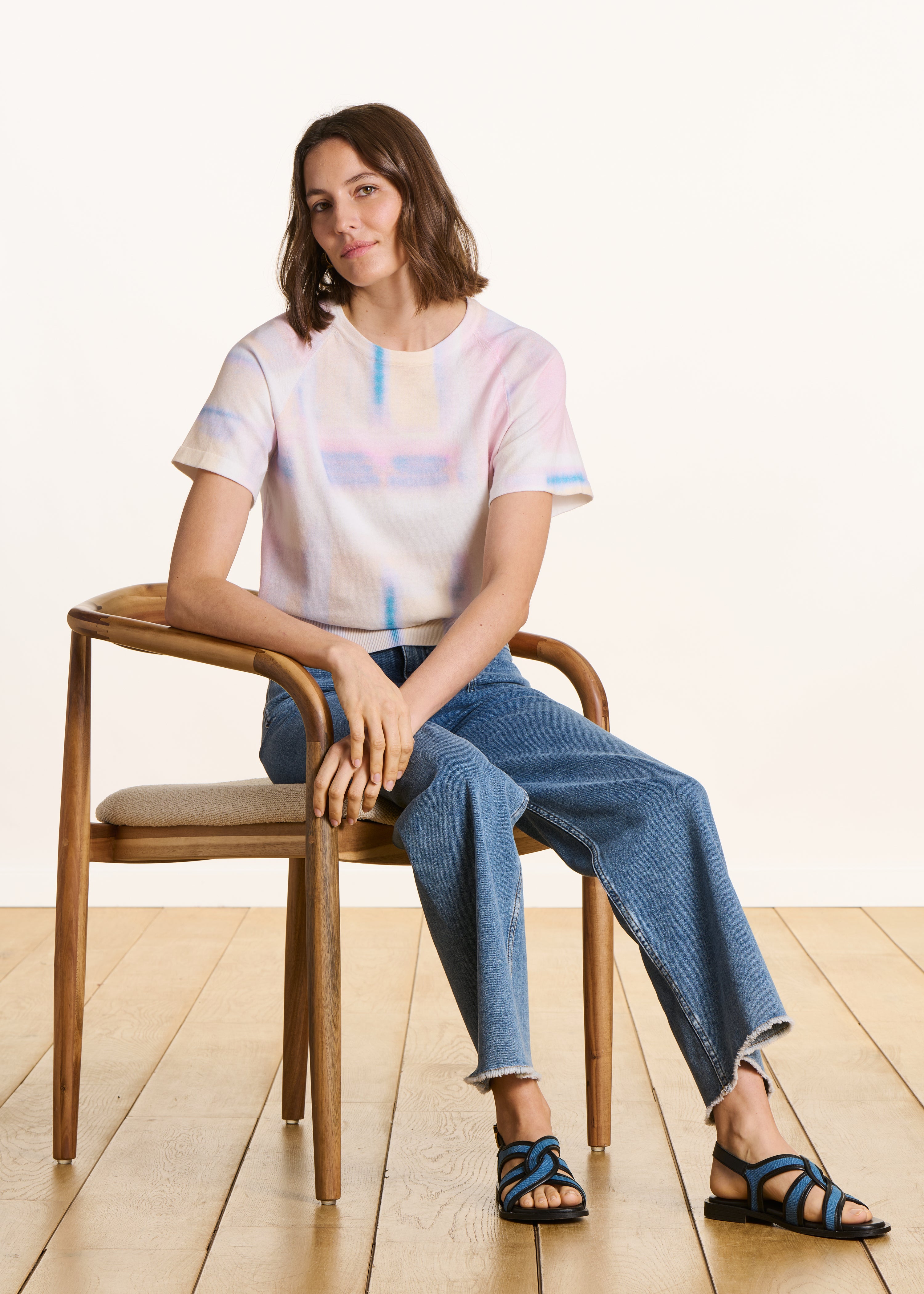 Short sleeve organic cotton tie-dye pastel sweater