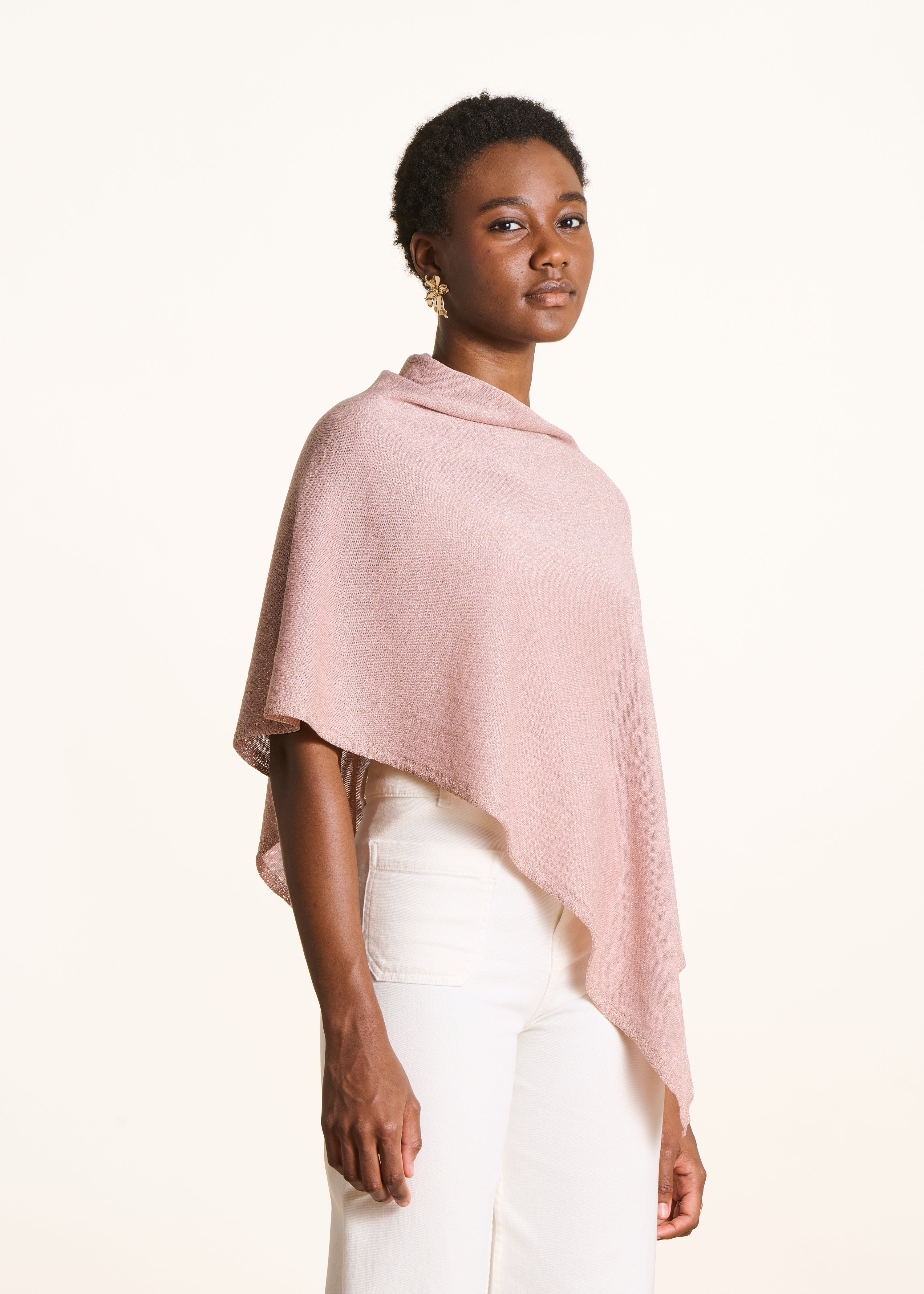 Light pink shimmering fine knit cape sweater