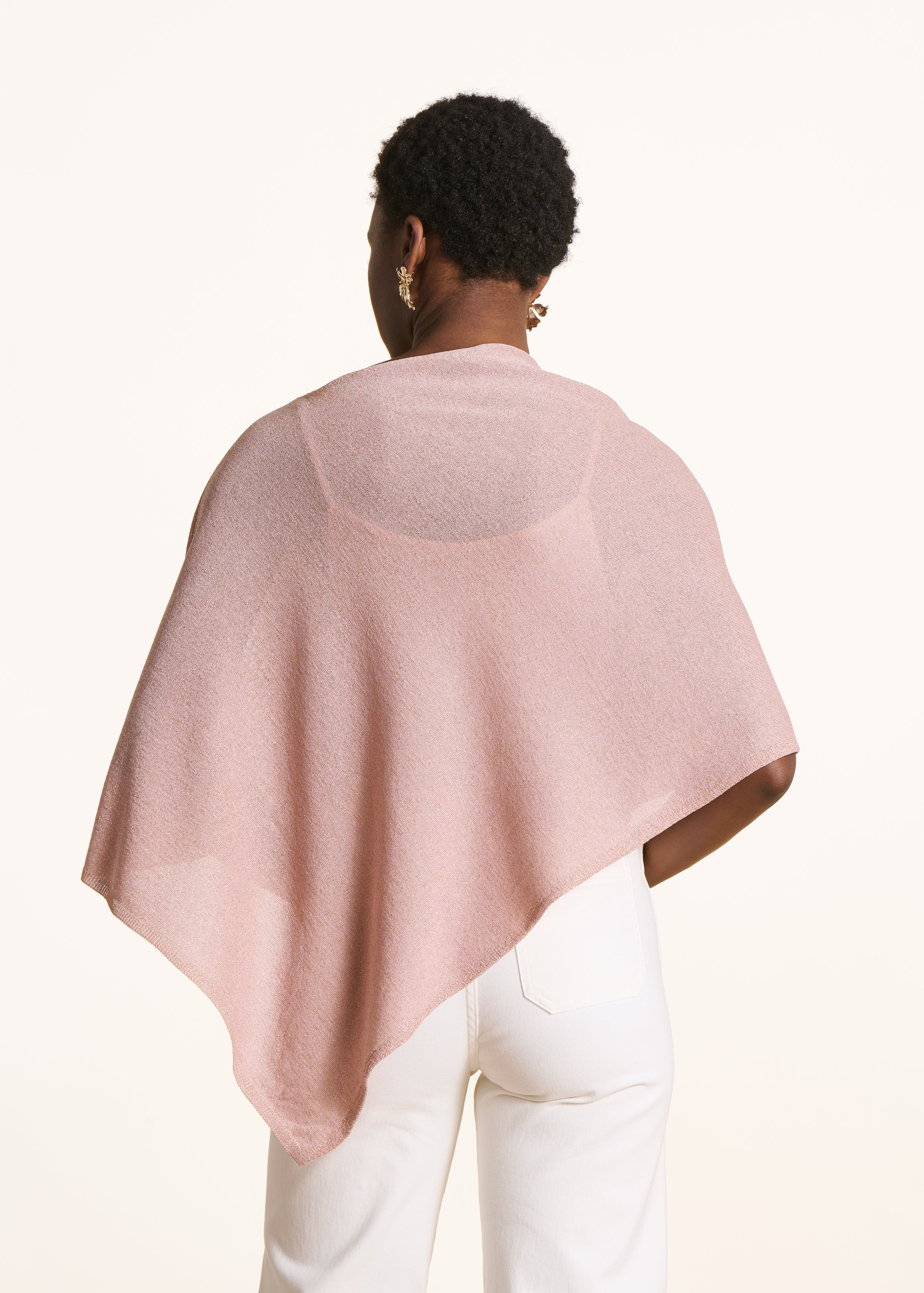 Light pink shimmering fine knit cape sweater