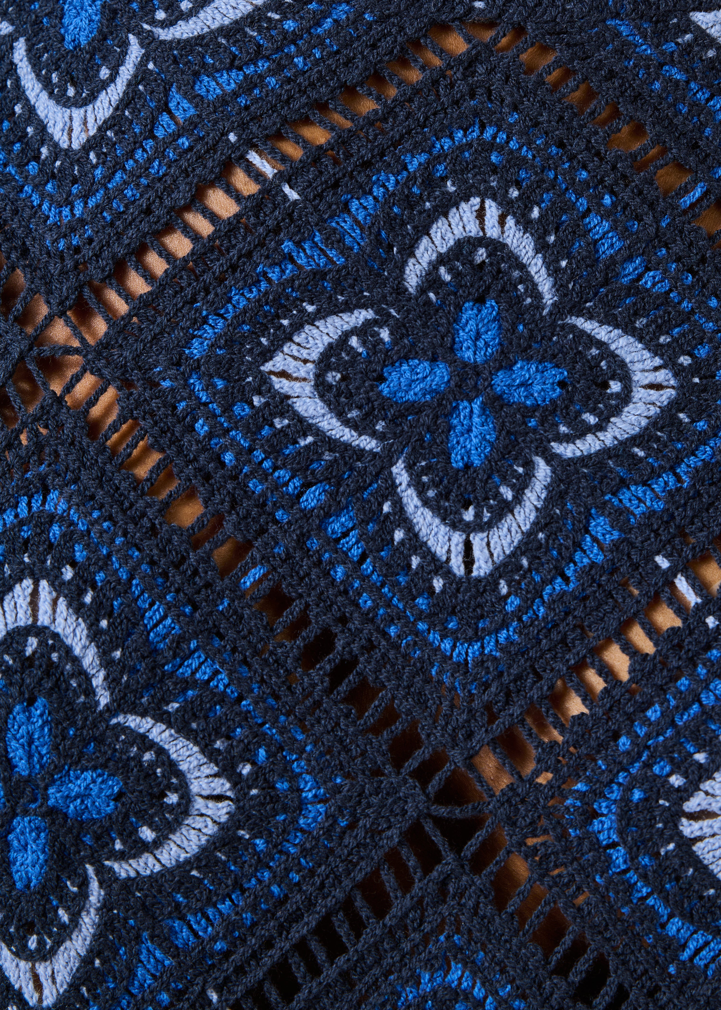 Blue short-sleeve crochet knit sweater