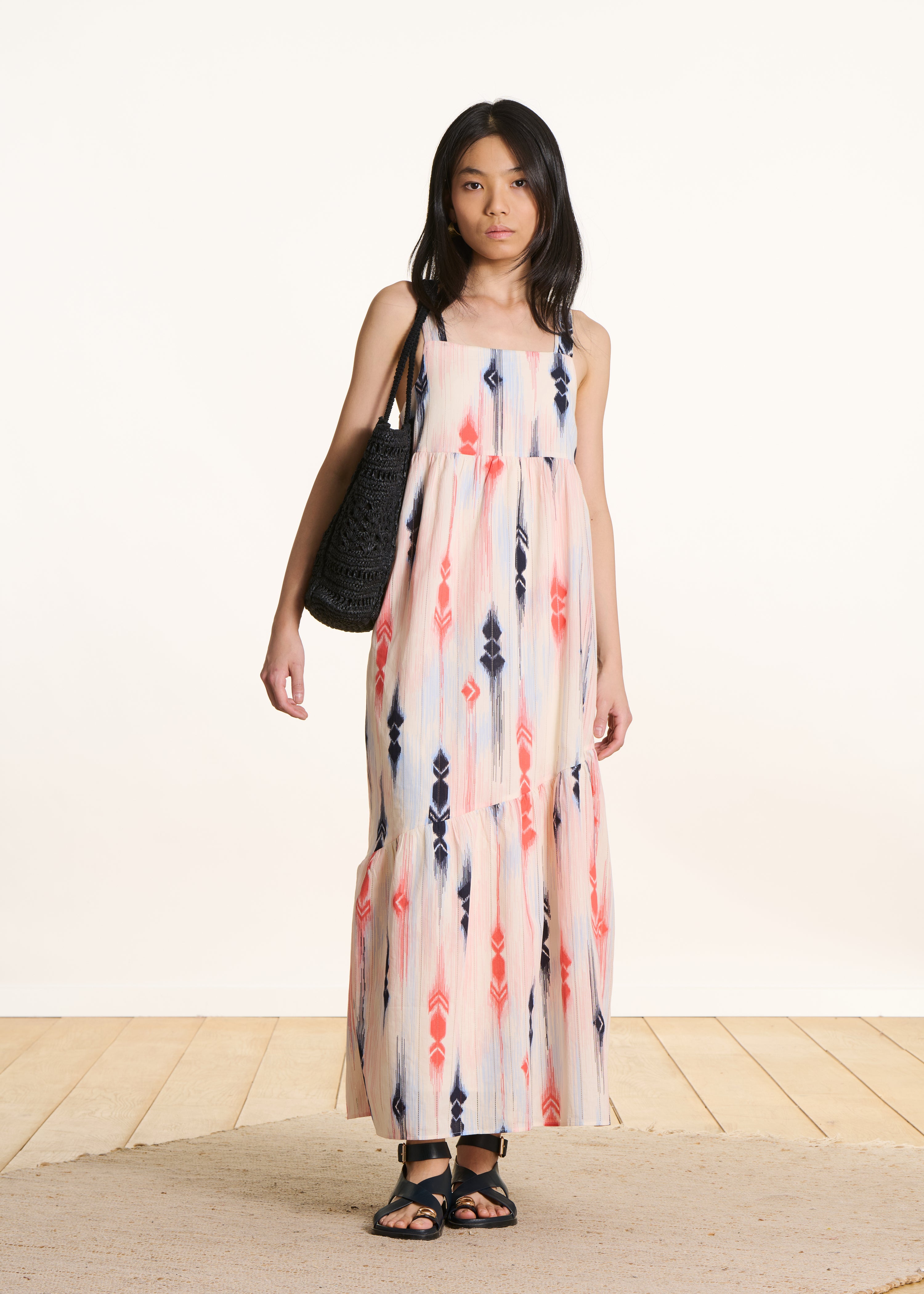 Long dress with pink and blue print
