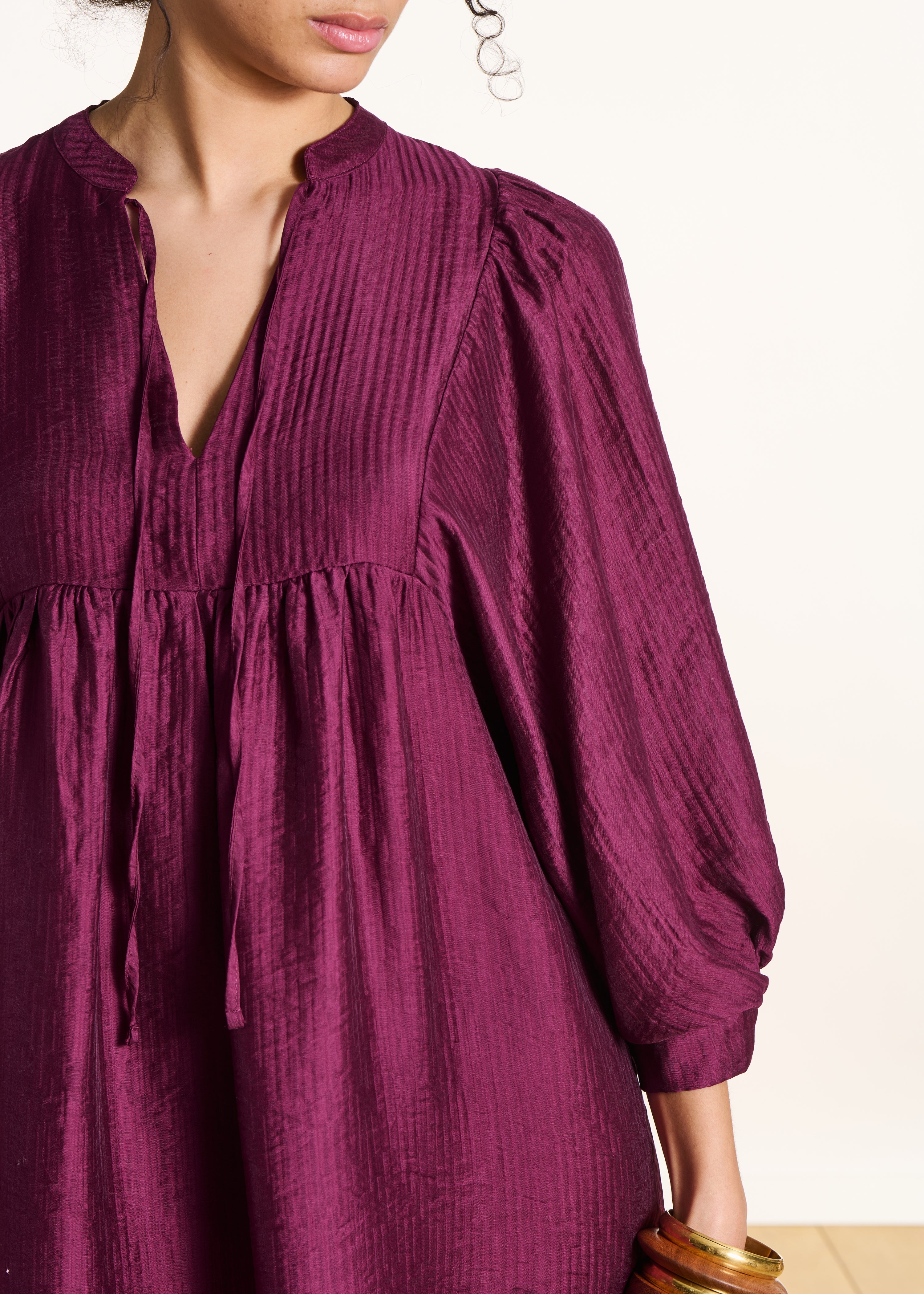 Robe longue ample violette manches 3/4