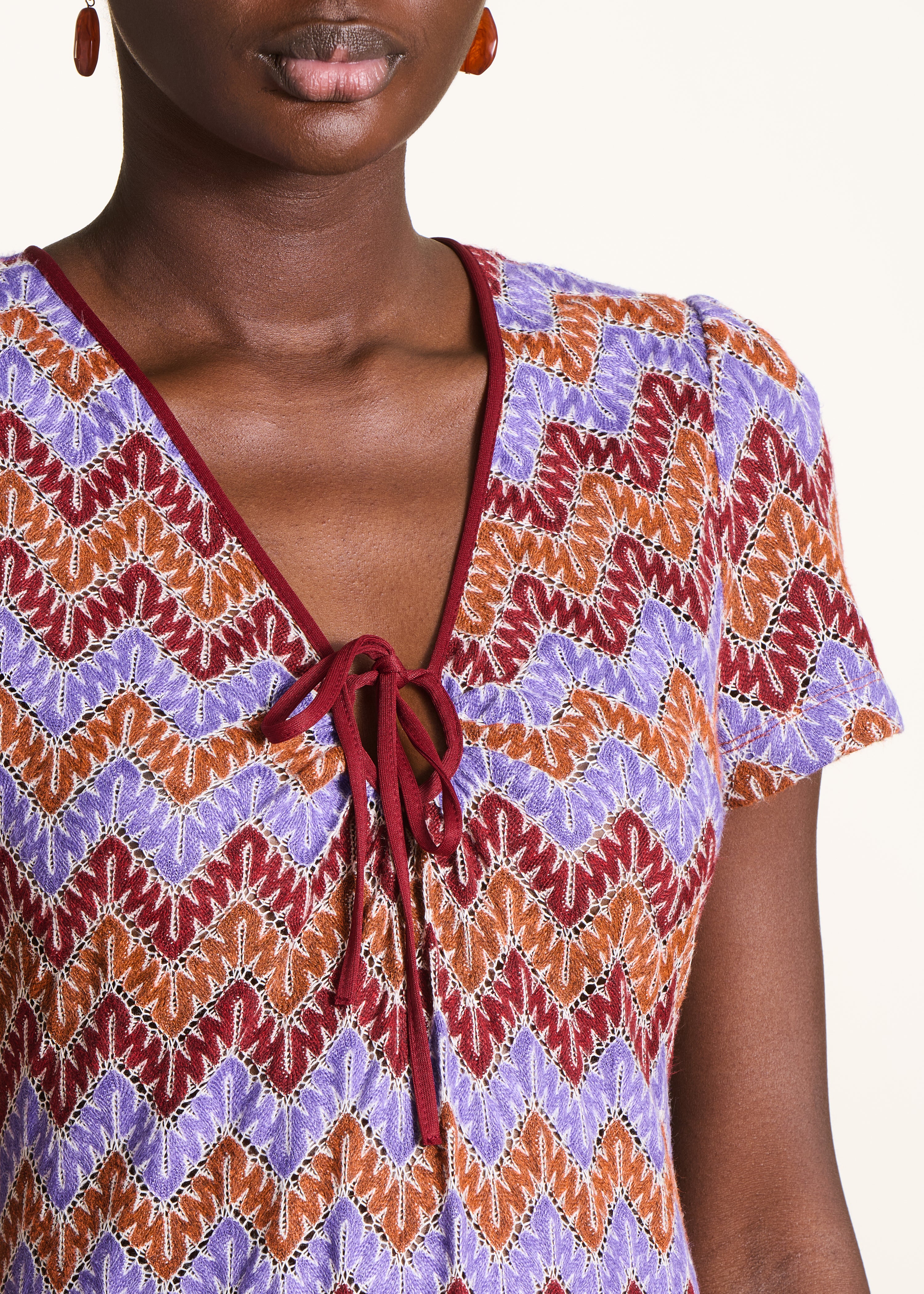 Short Sleeve Midi Dress in Purple Crochet