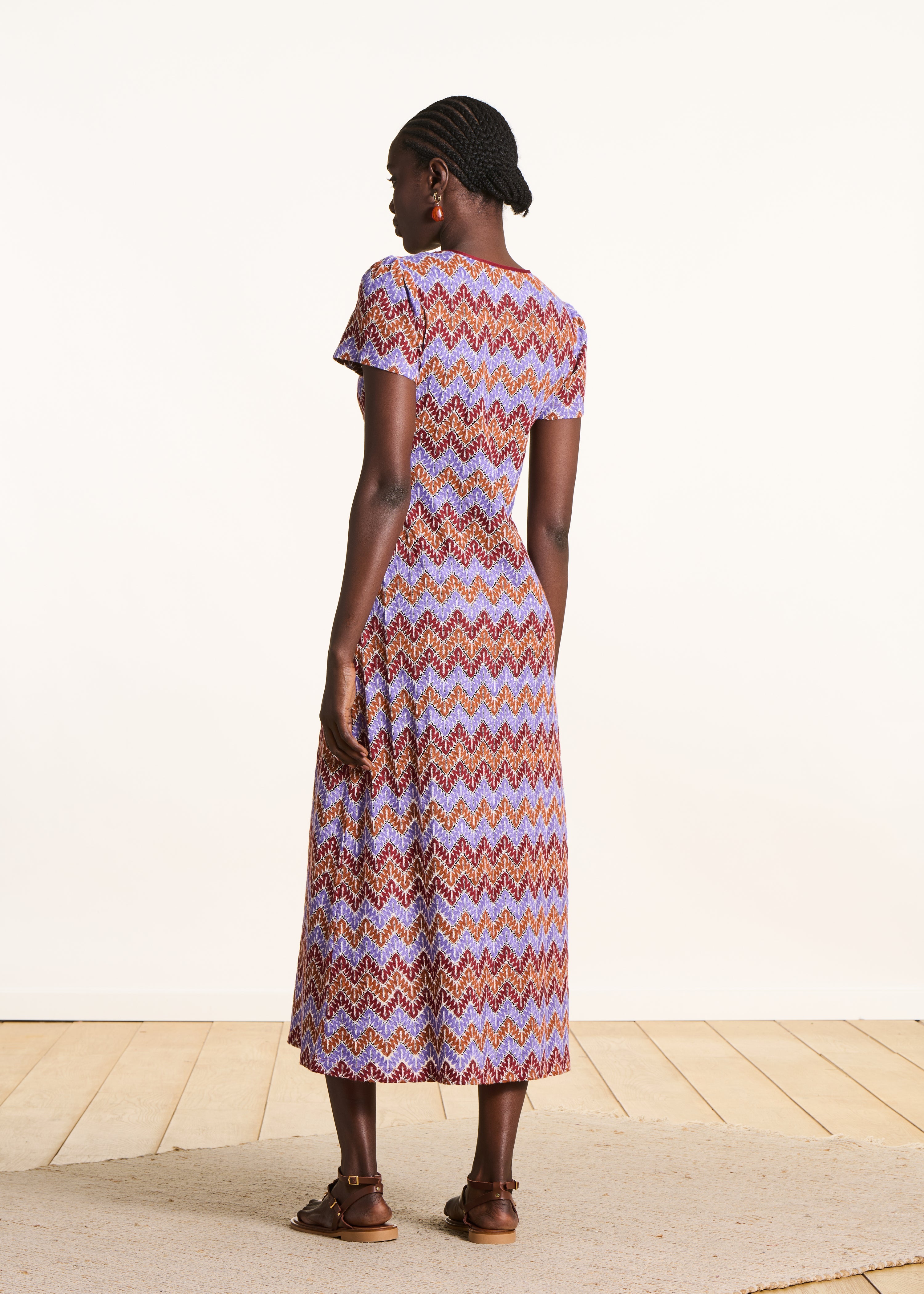 Short Sleeve Midi Dress in Purple Crochet