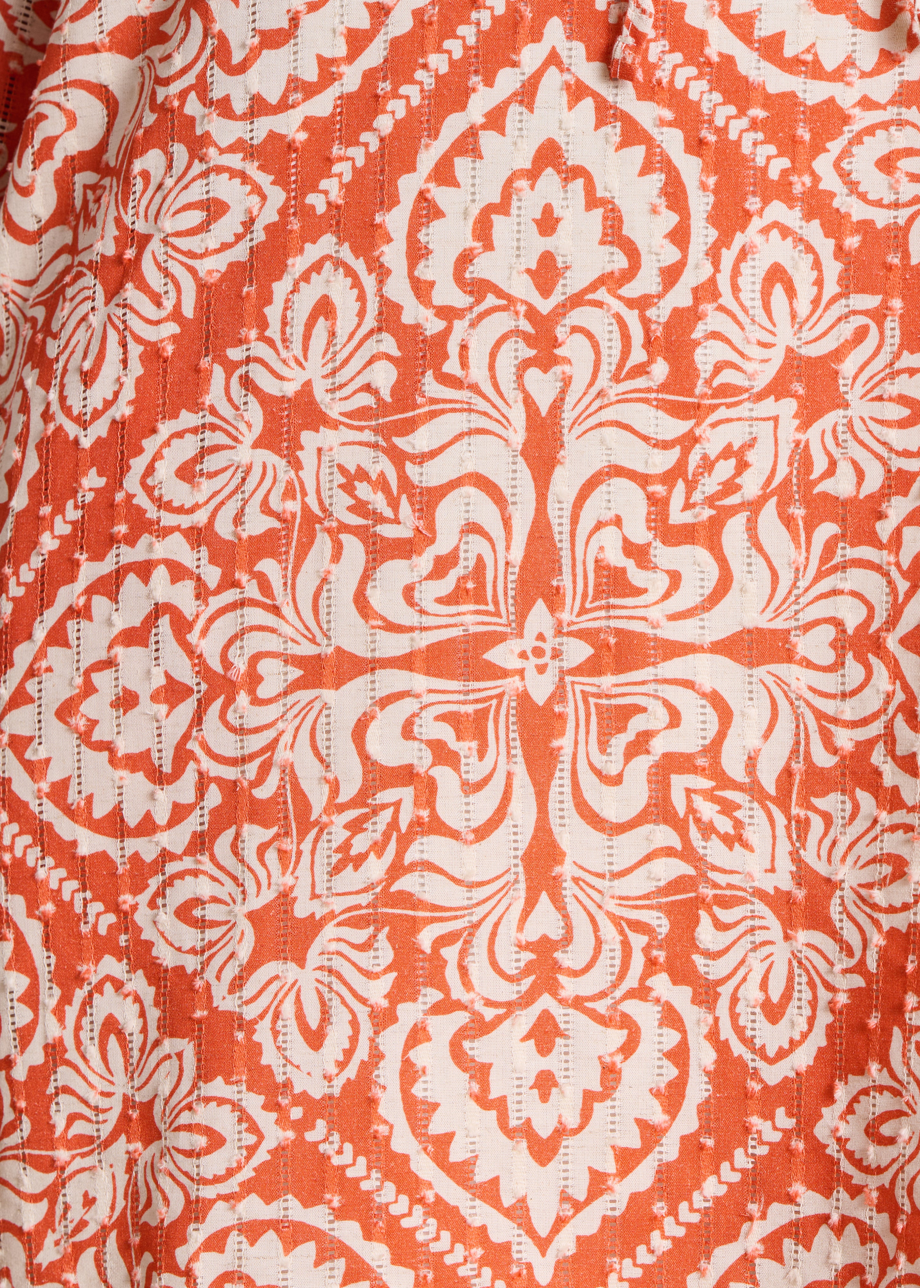 Orange short openwork dress with floral print