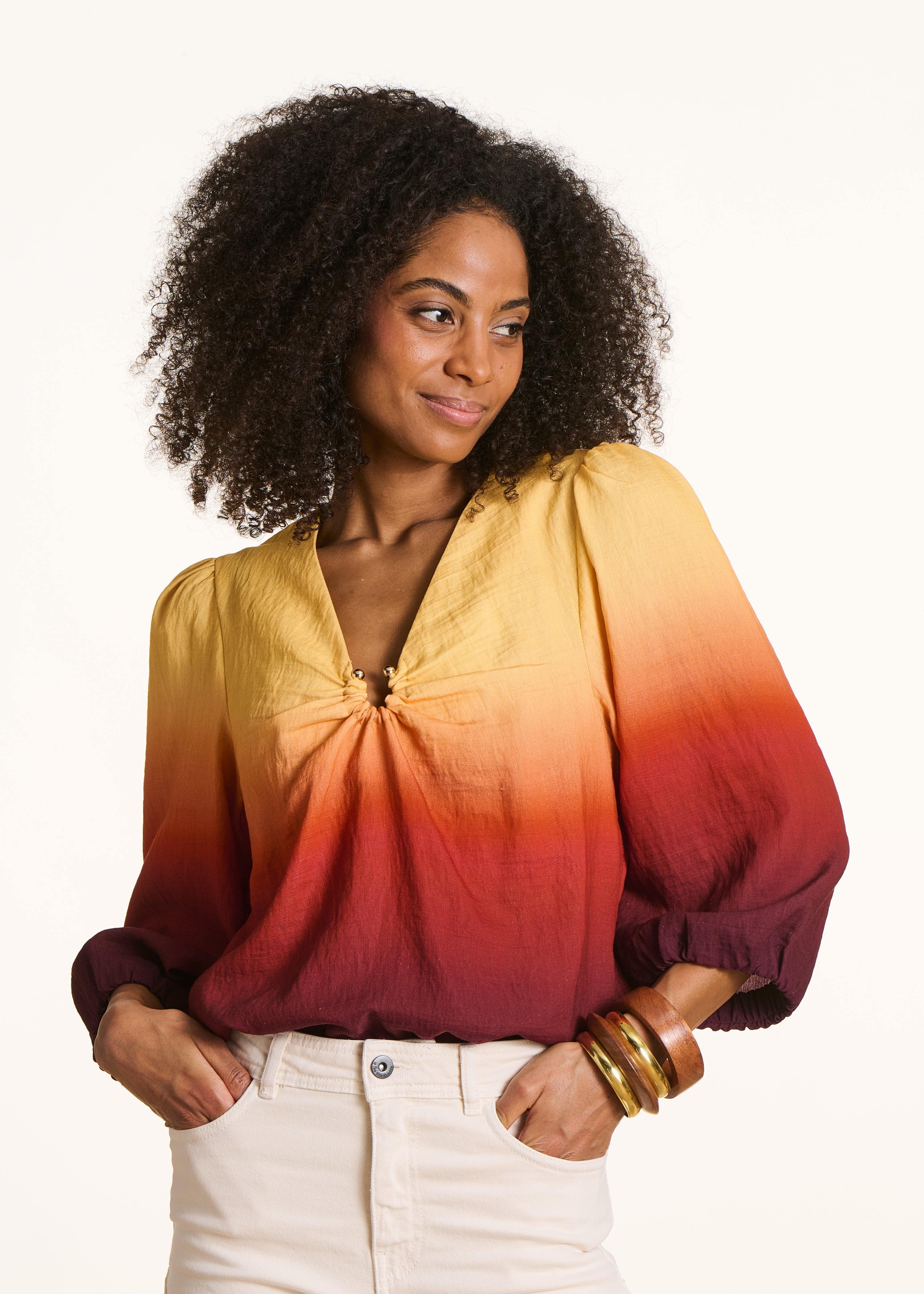 Top Col V Gelb mit Tie-Dye-Print