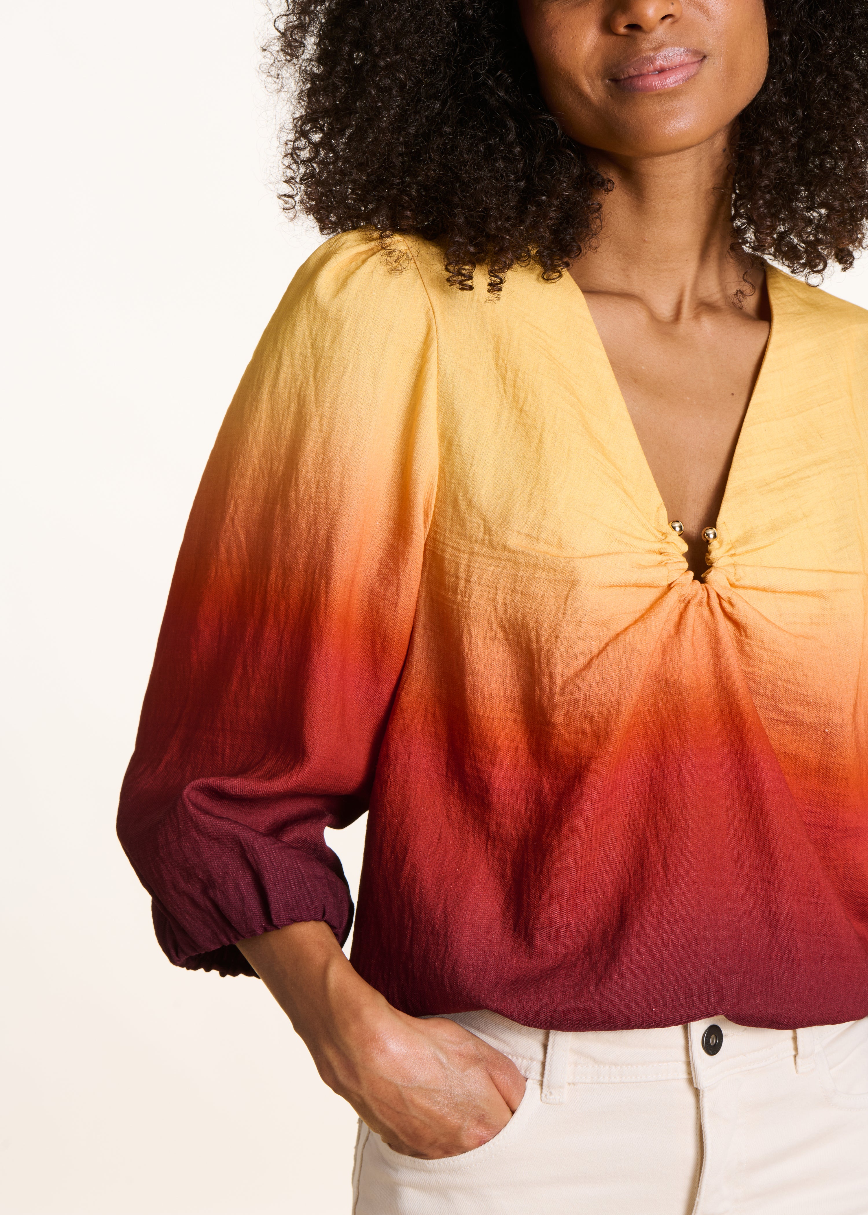 Top Col V Gelb mit Tie-Dye-Print