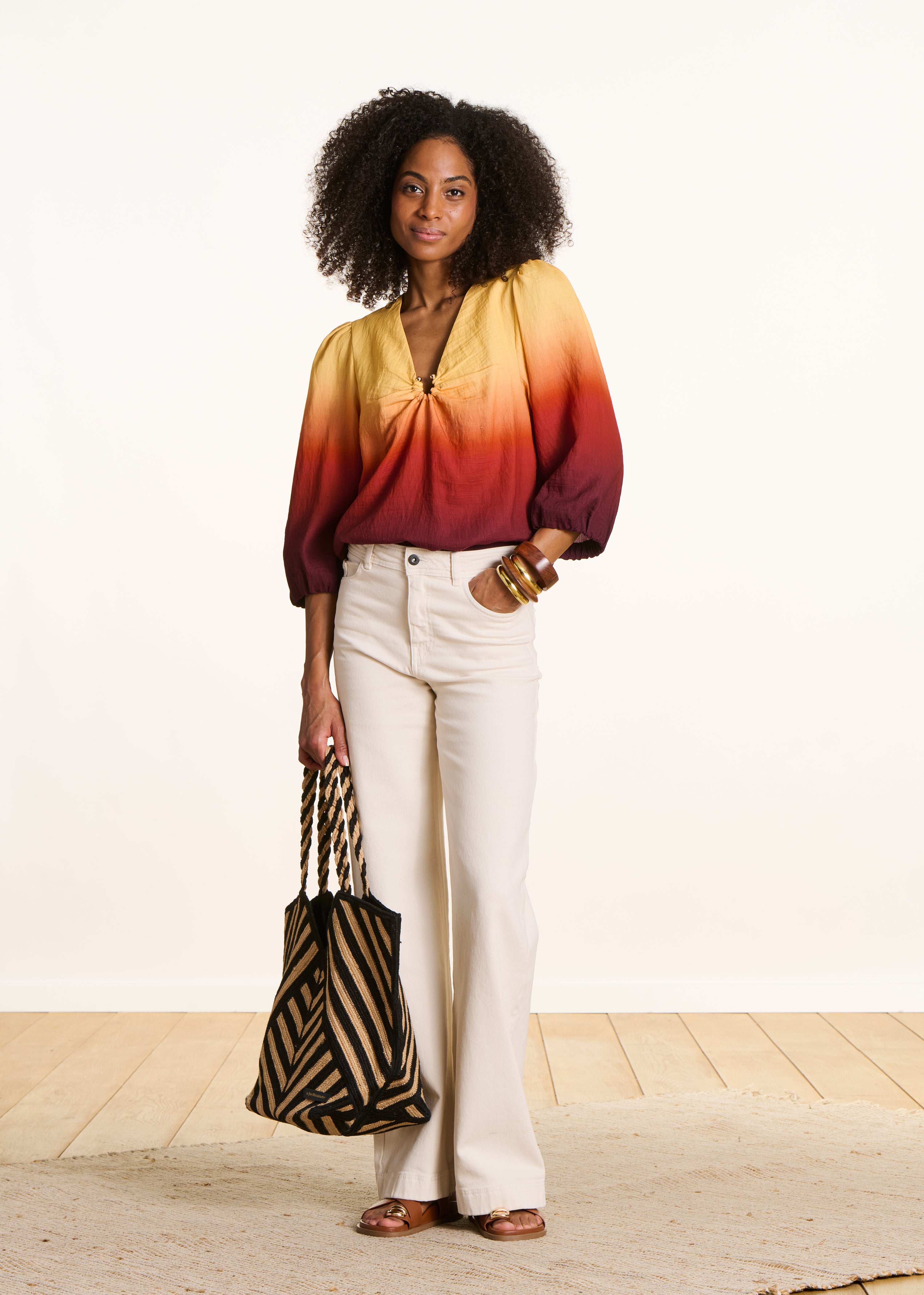 Top Col V Gelb mit Tie-Dye-Print