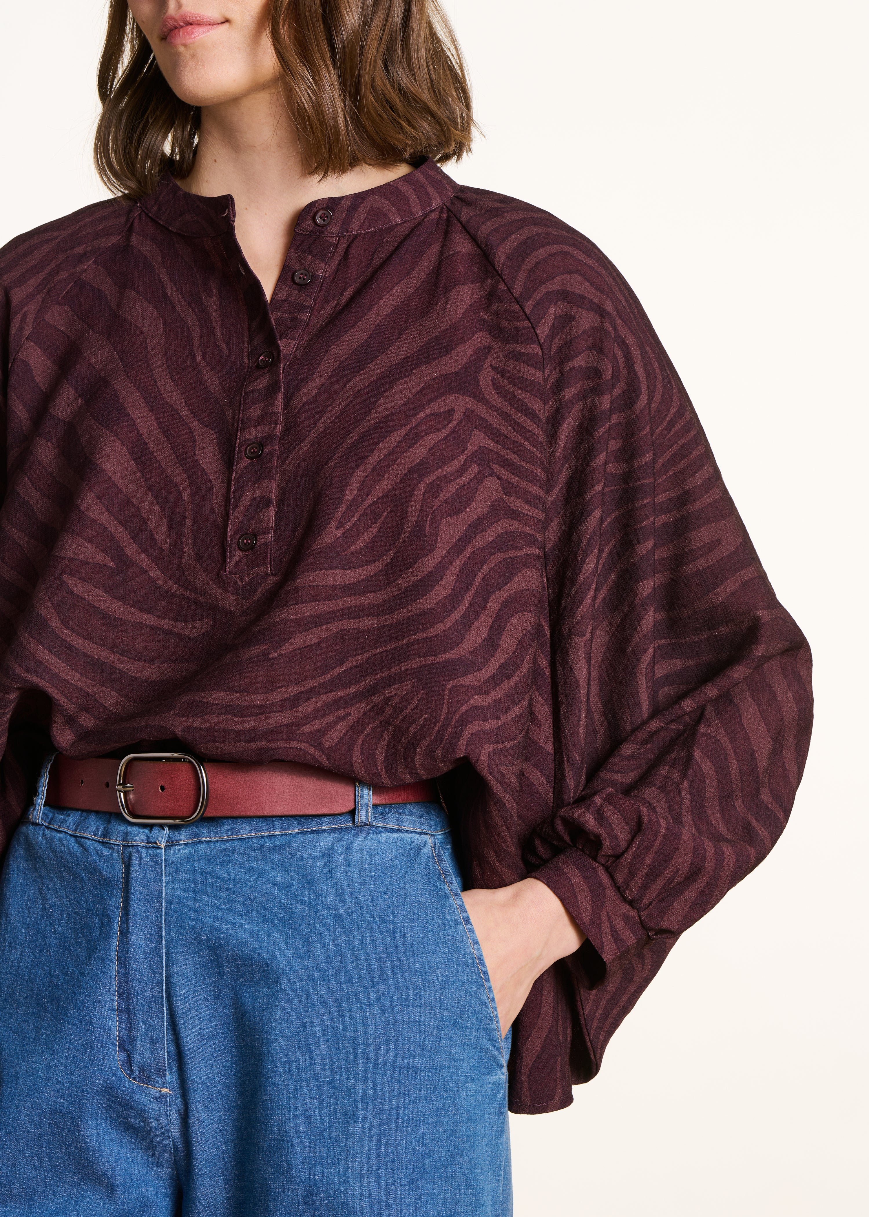 Brown oversized blouse with animal print