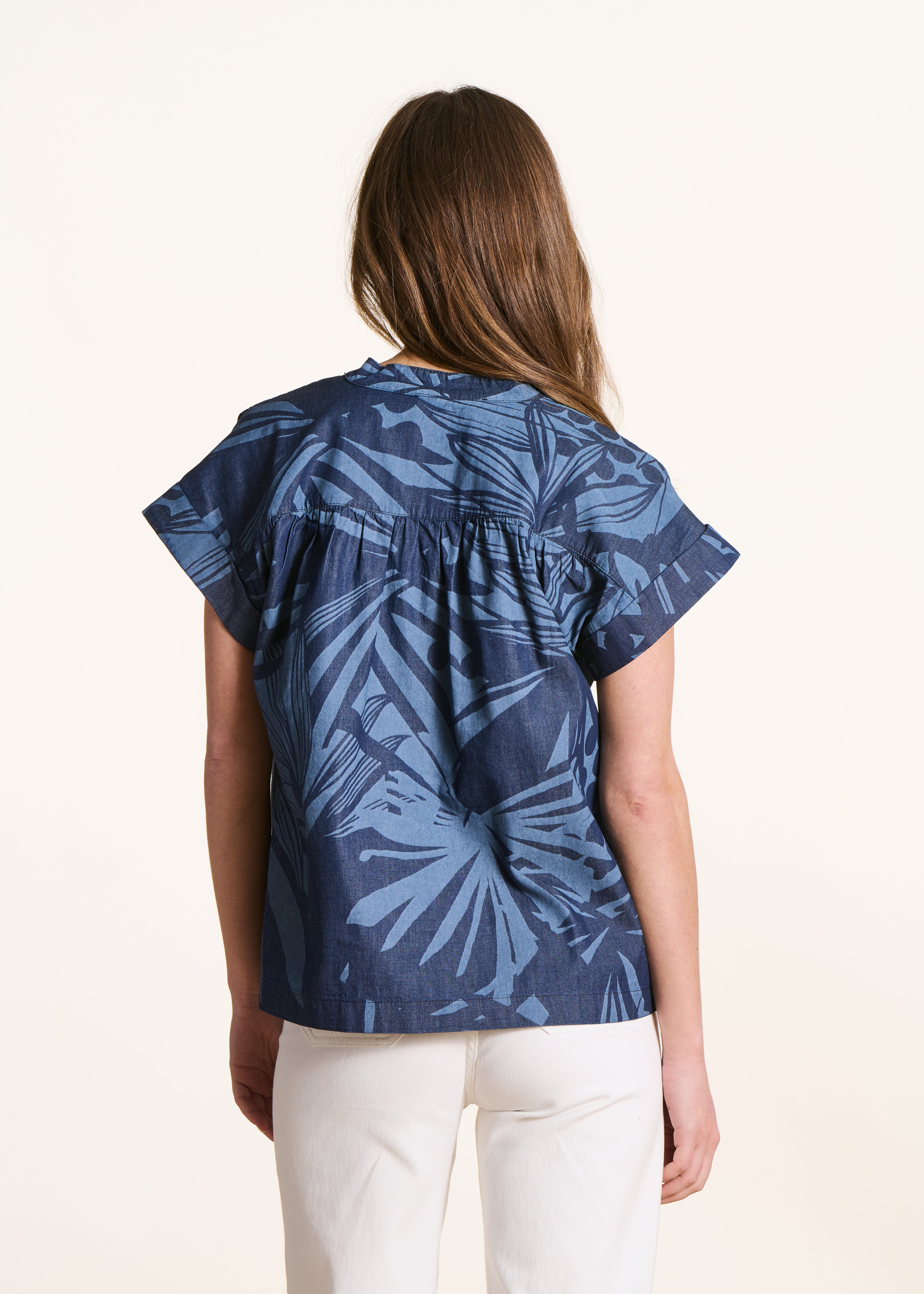 Top ample bleu en coton à imprimé