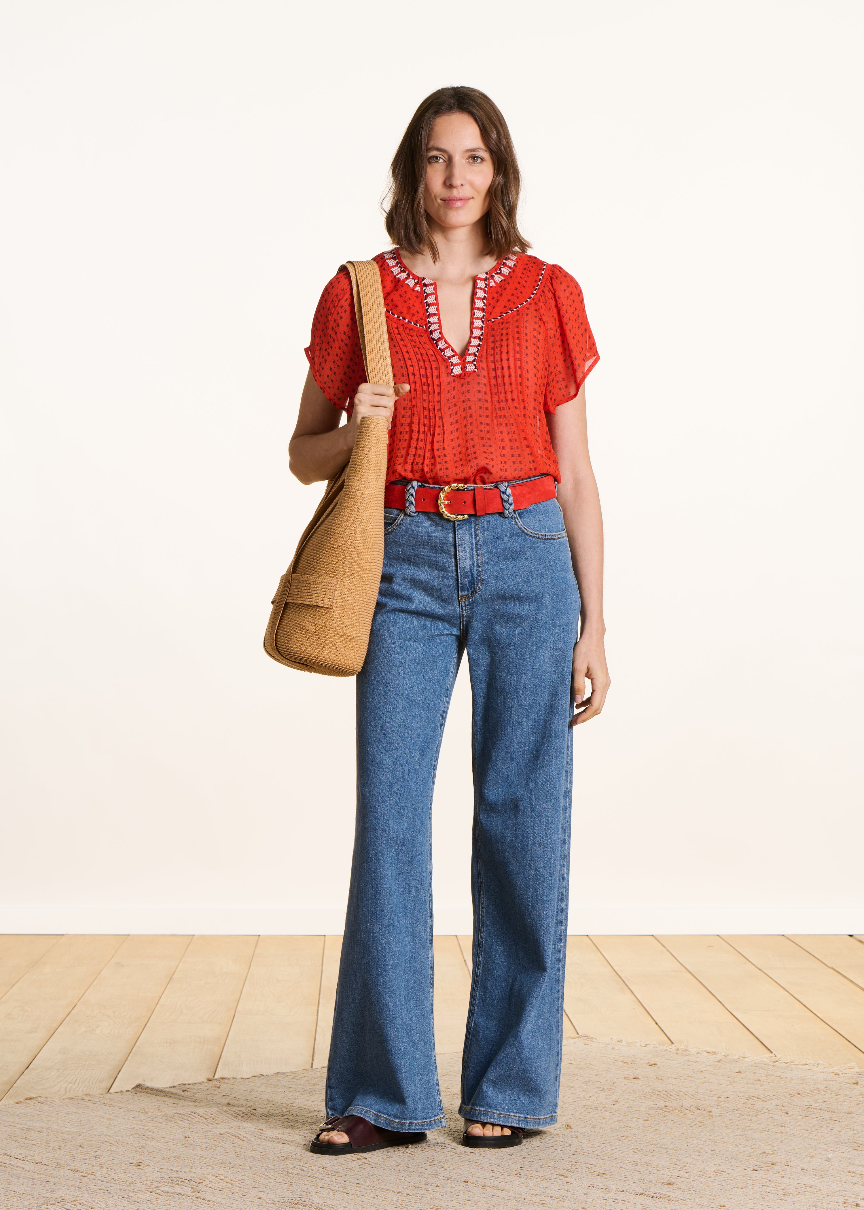 Blouse orange ample à imprimé
