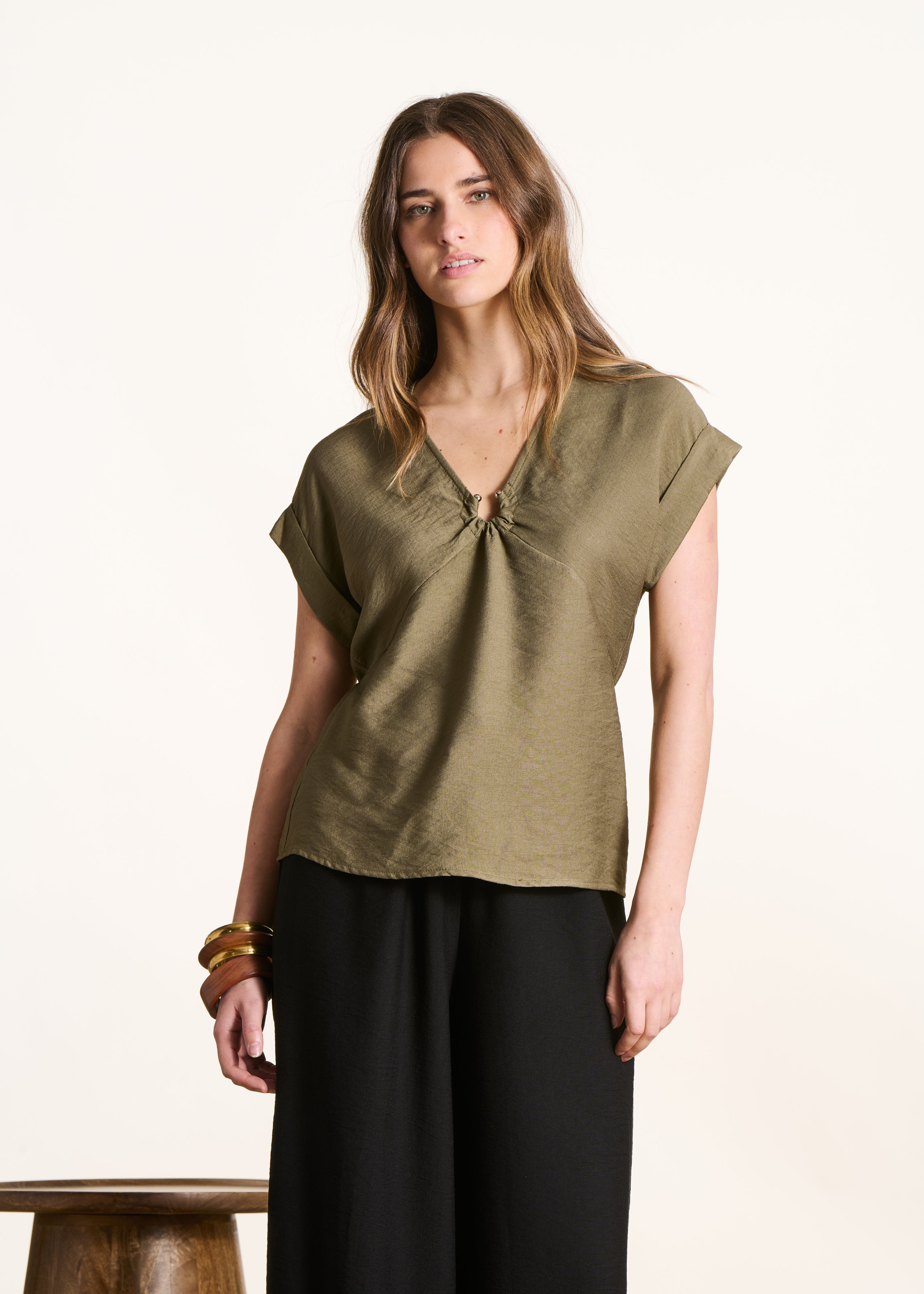 Khaki short-sleeve top