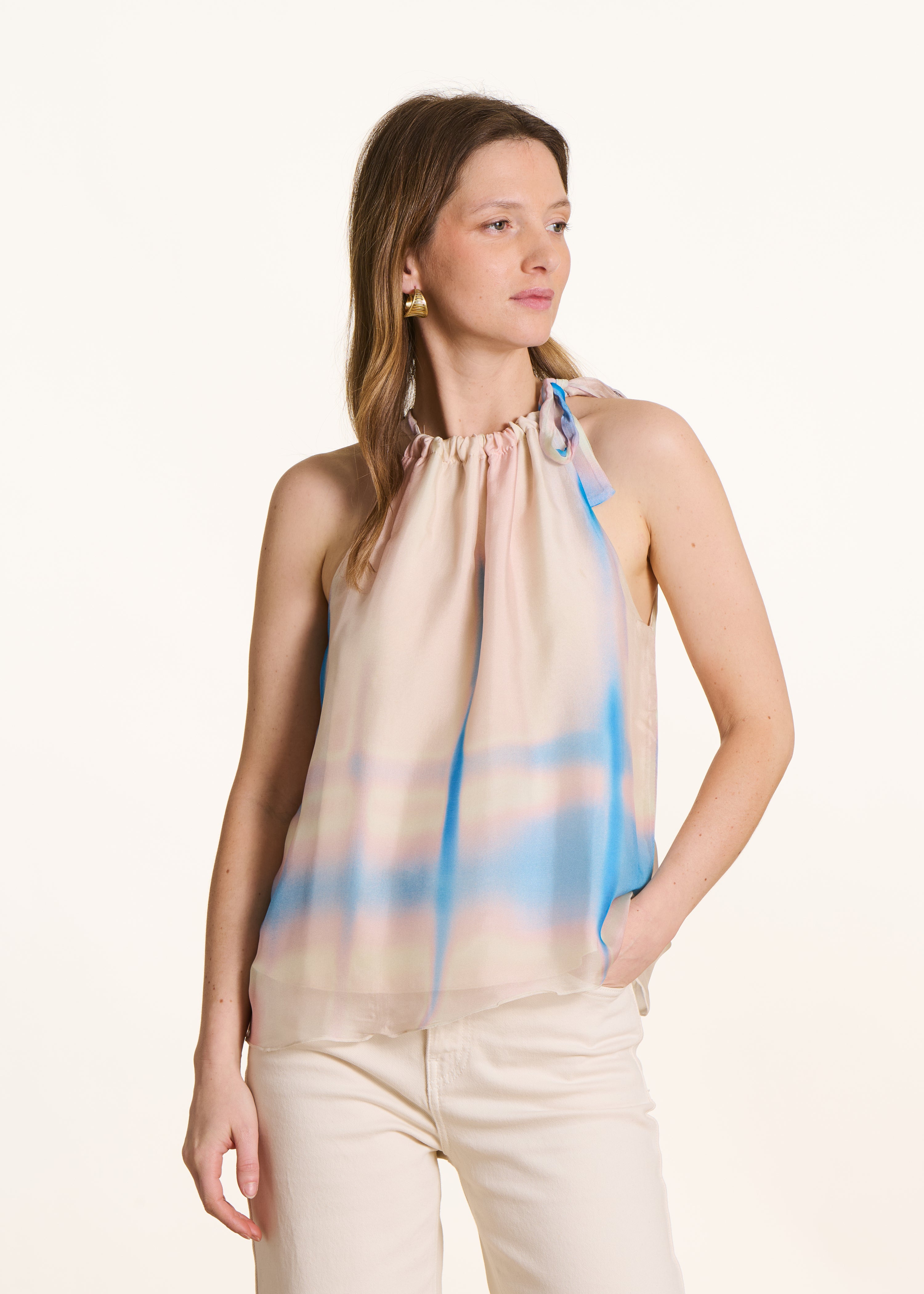 Top ample rose pastel imprimé tie & dye