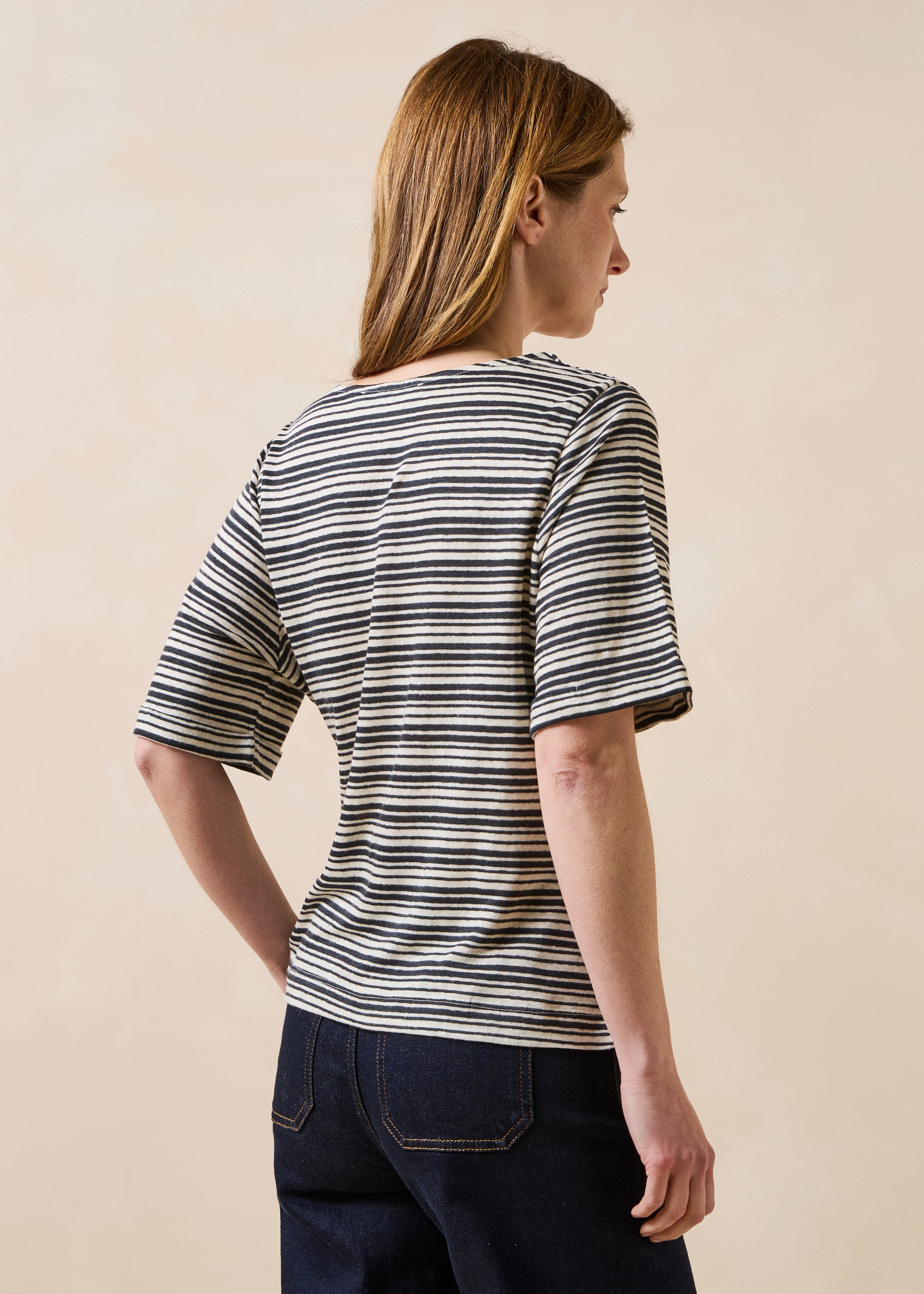 Ecru striped short-sleeve T-shirt