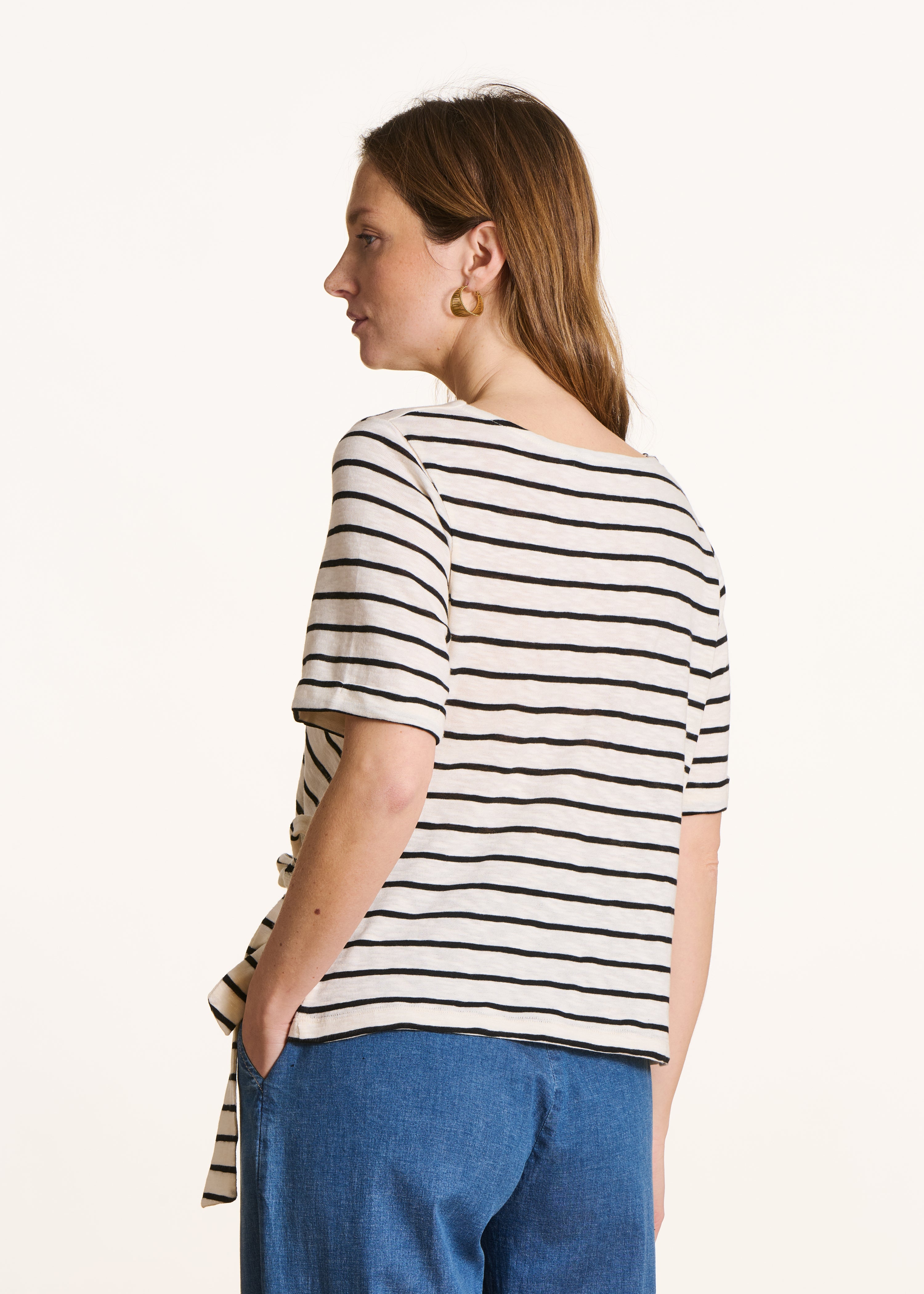 Ecru striped short-sleeve T-shirt