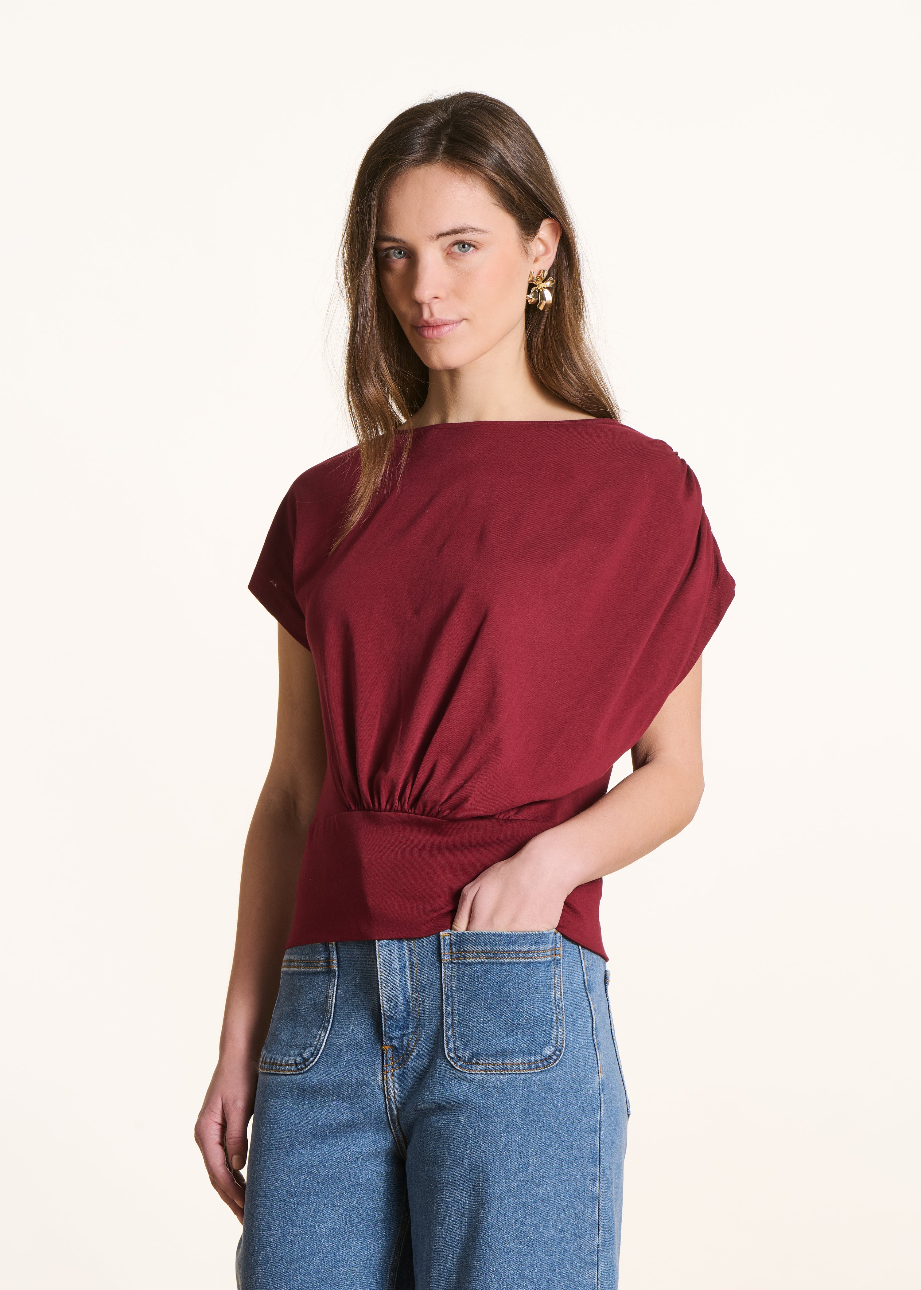Burgundy short-sleeve T-shirt in organic cotton