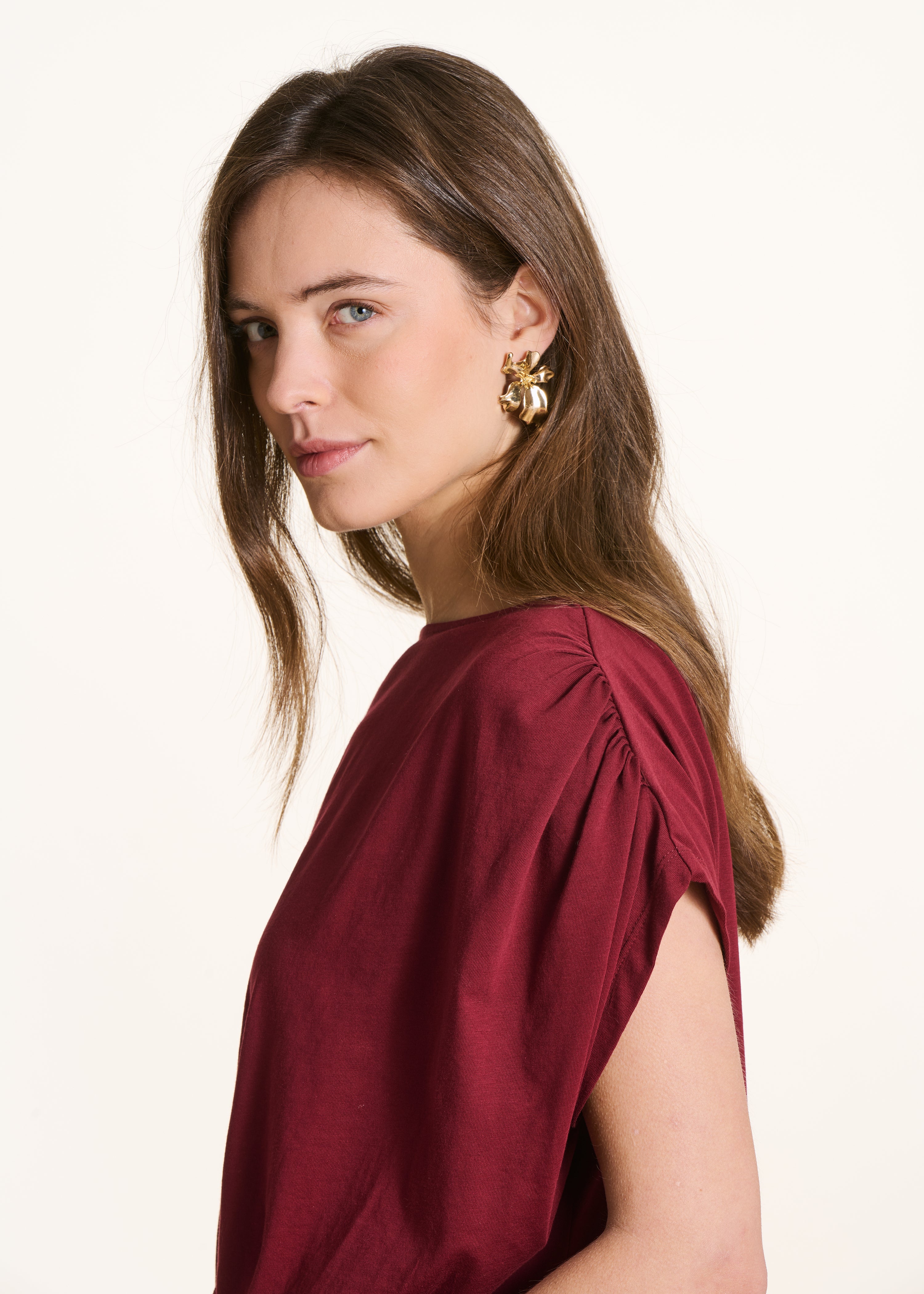 Burgundy short-sleeve T-shirt in organic cotton