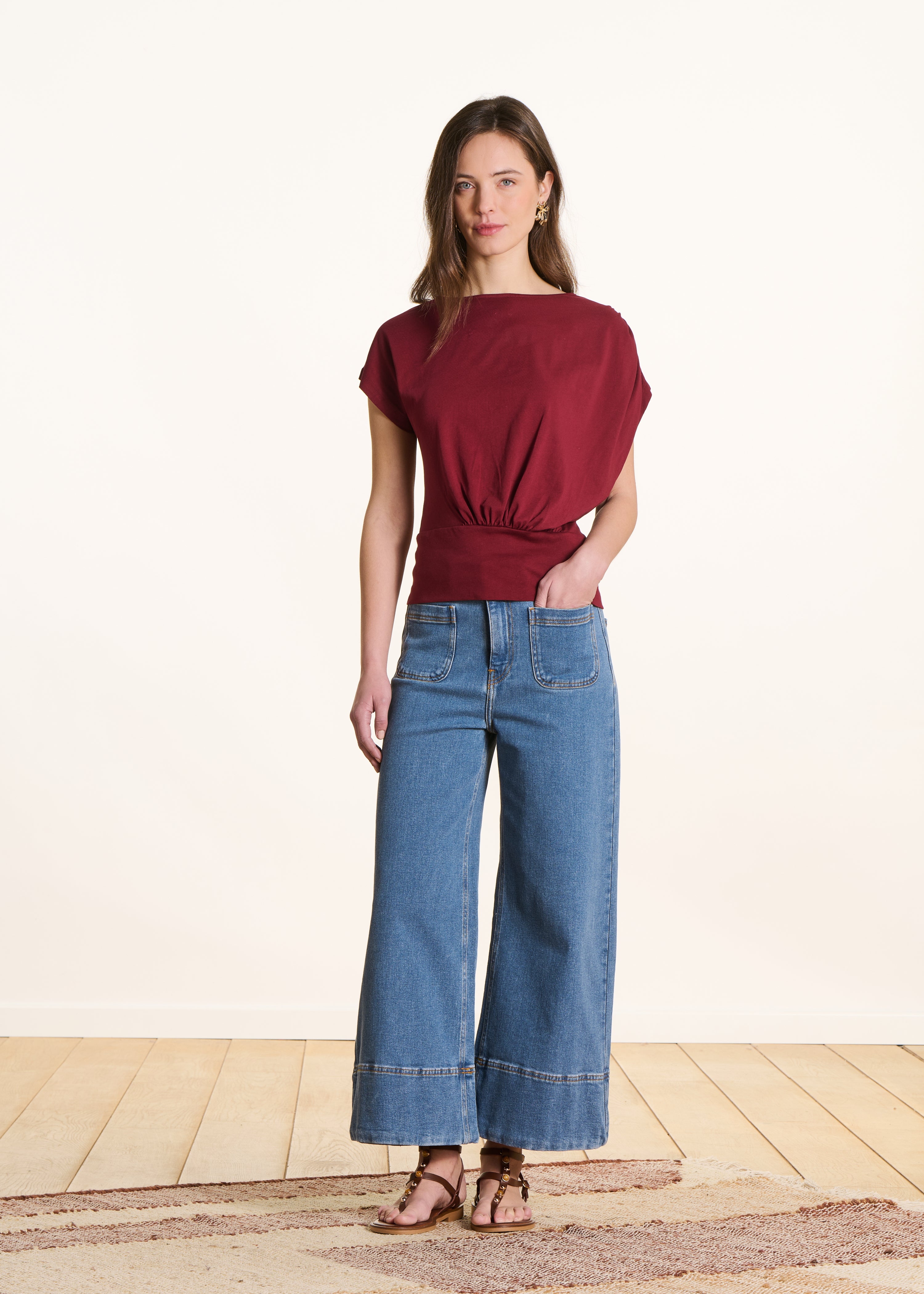 Burgundy short-sleeve T-shirt in organic cotton