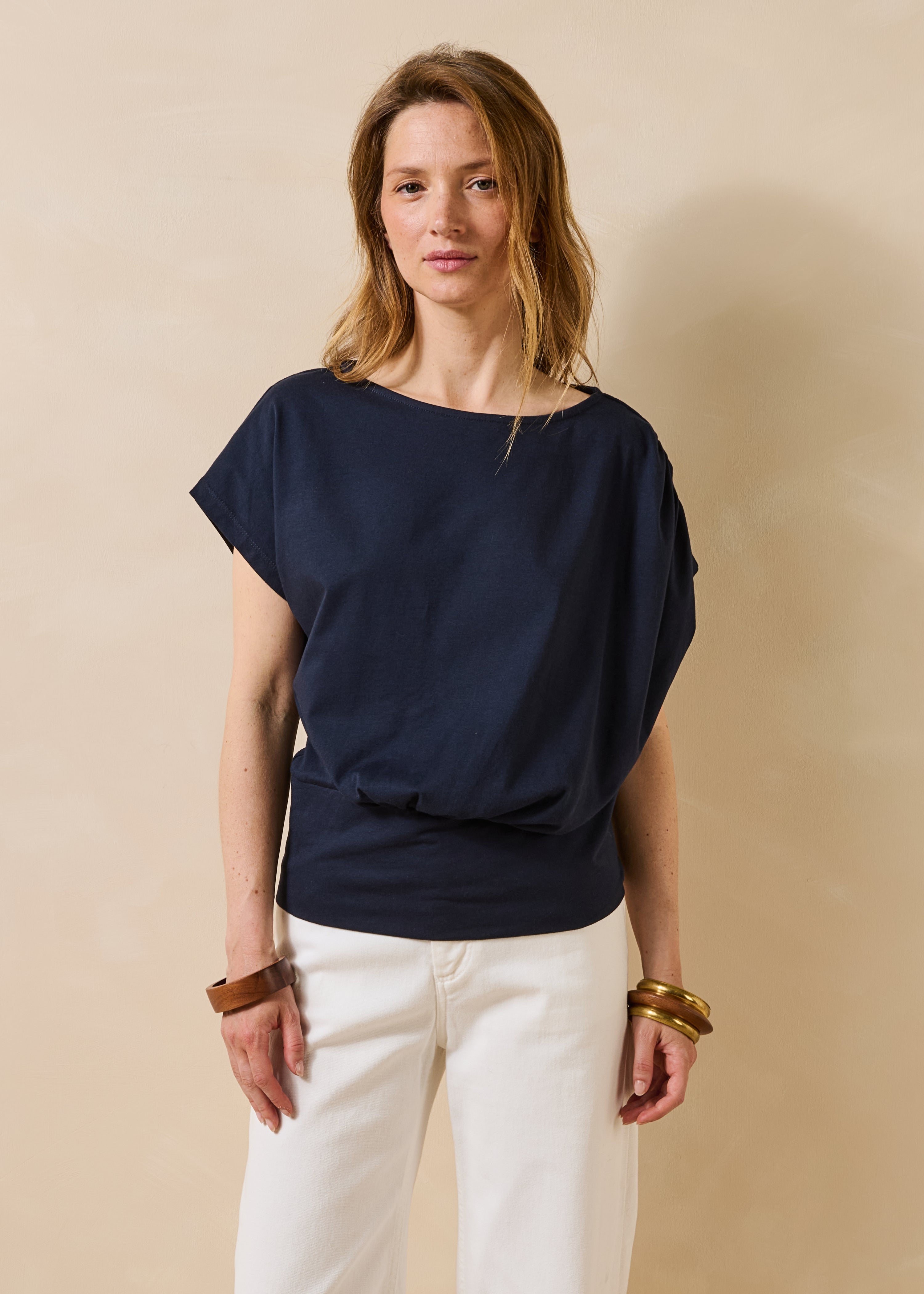 T-shirt bleu marine manches courtes en coton biologique