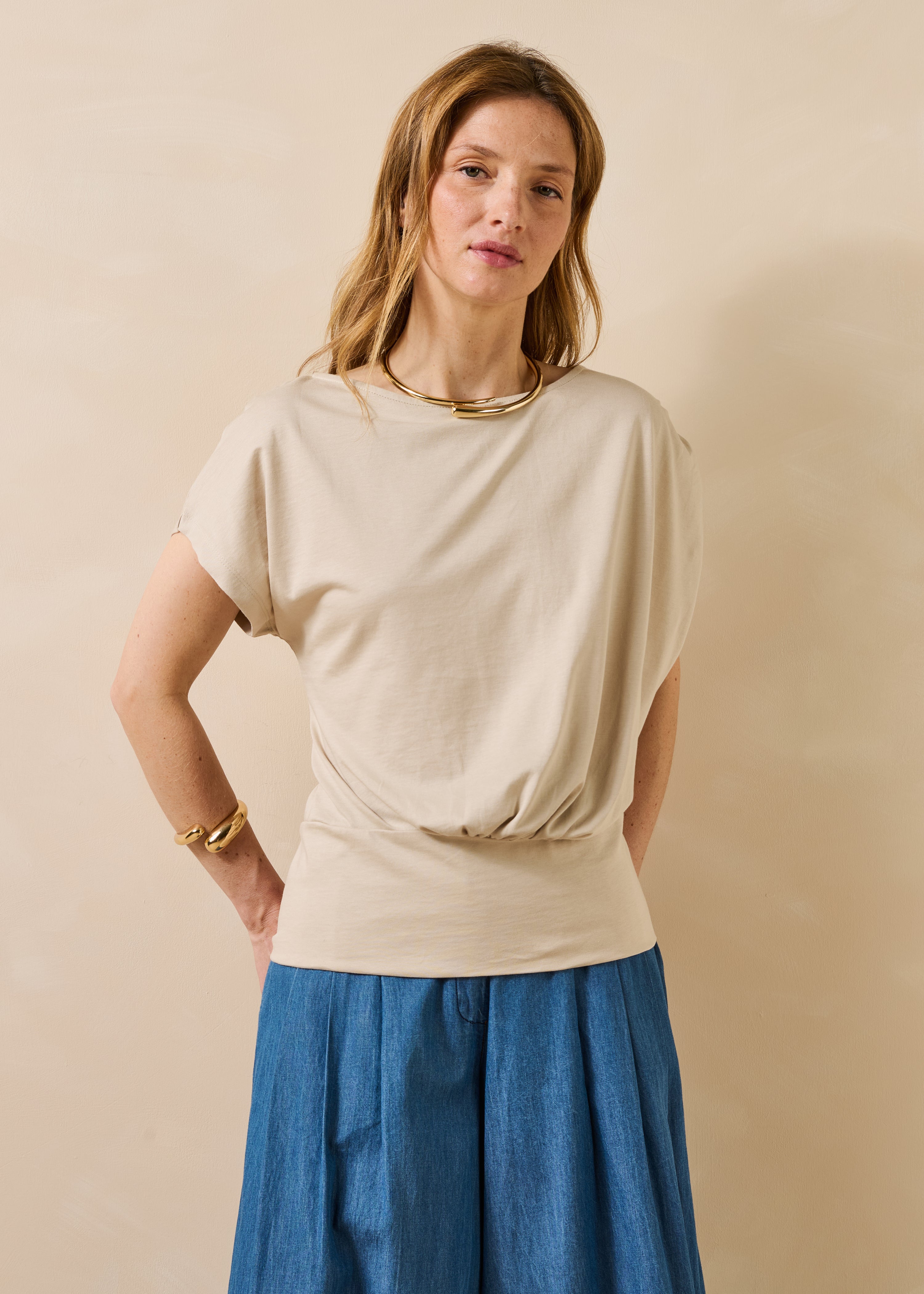 T-shirt beige manches courtes en coton biologique