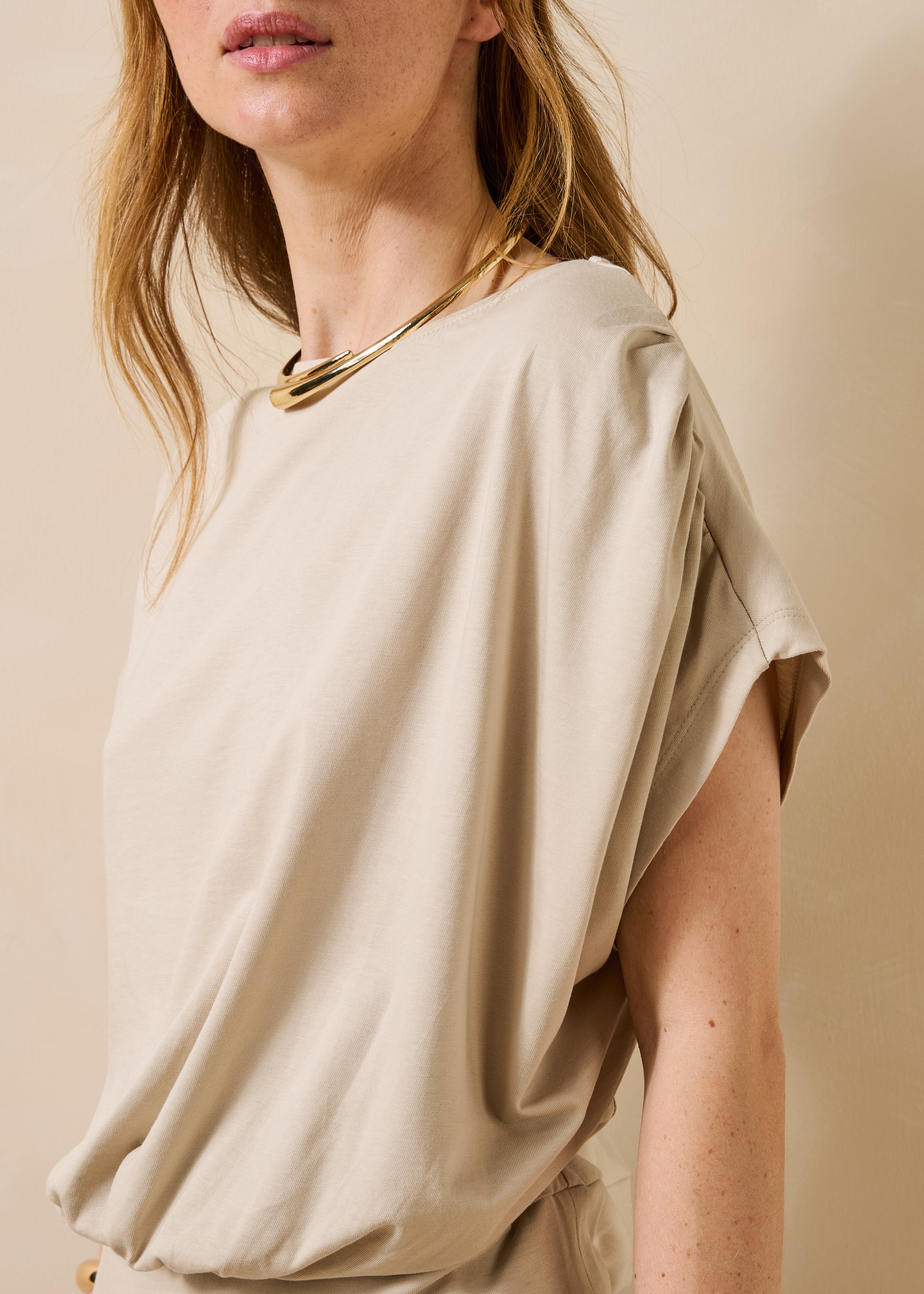 T-shirt beige manches courtes en coton biologique