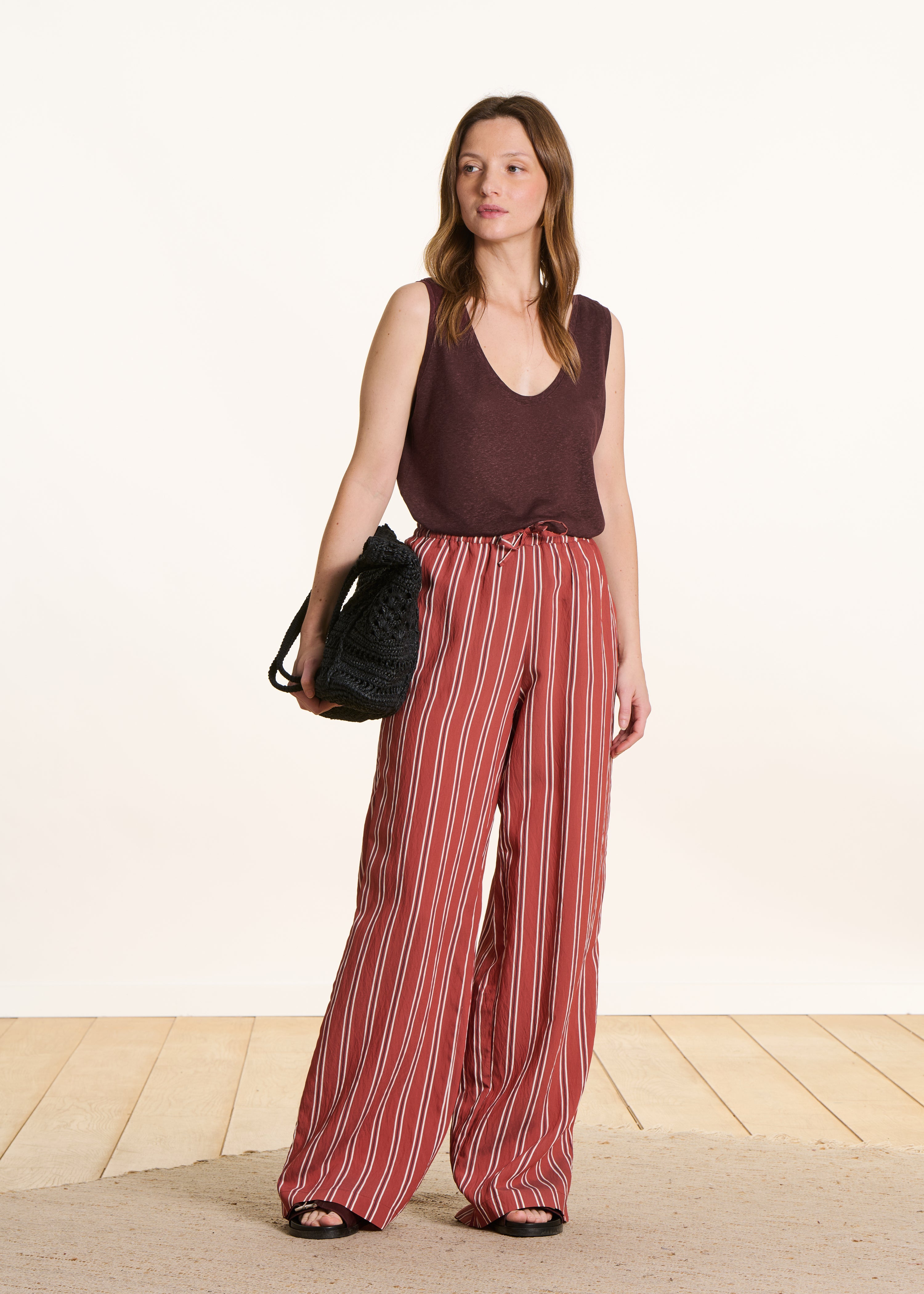 Débardeur marron en jersey lyocell lin