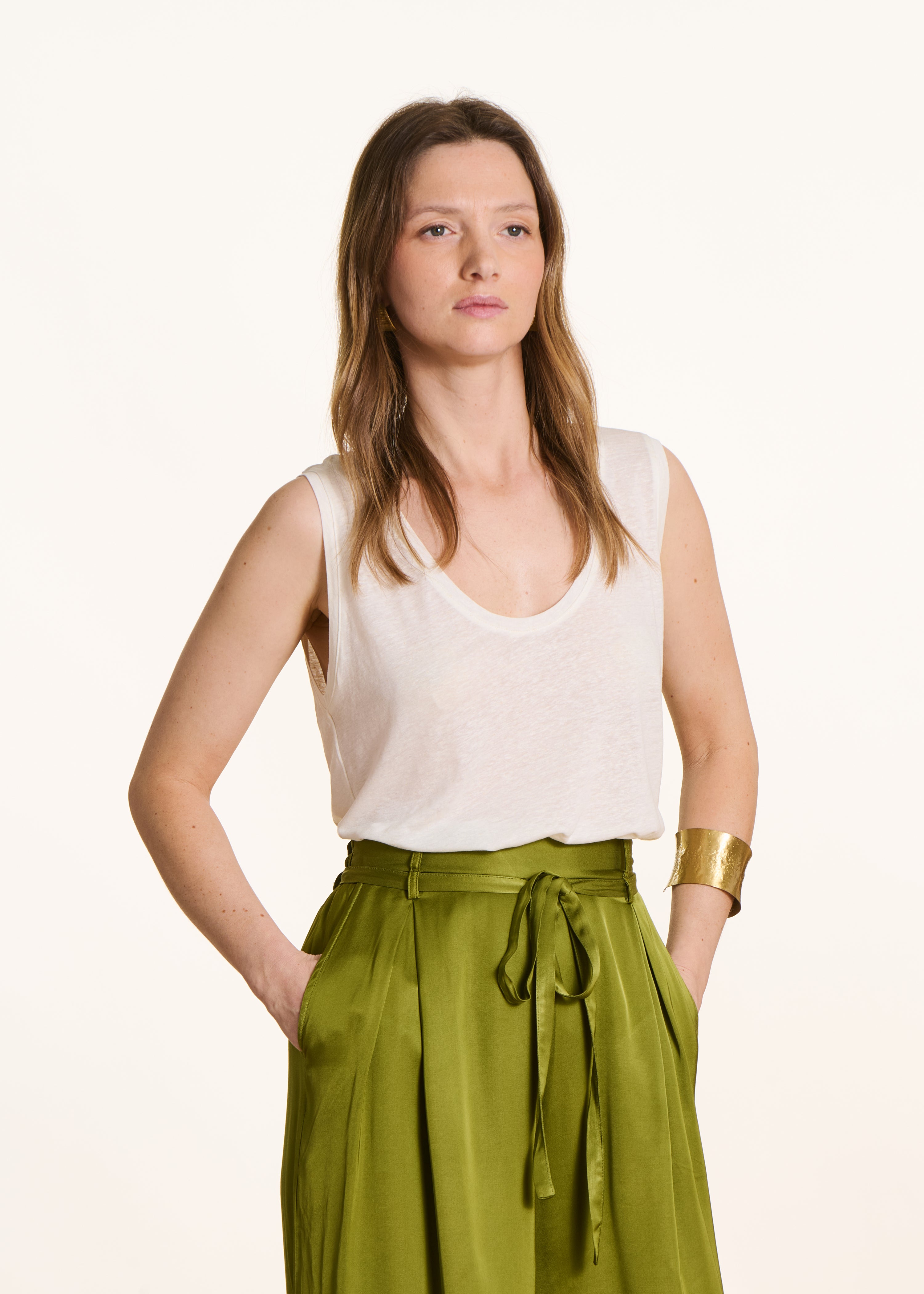 Ecru-Top aus Lyocell-Leinen-Jersey
