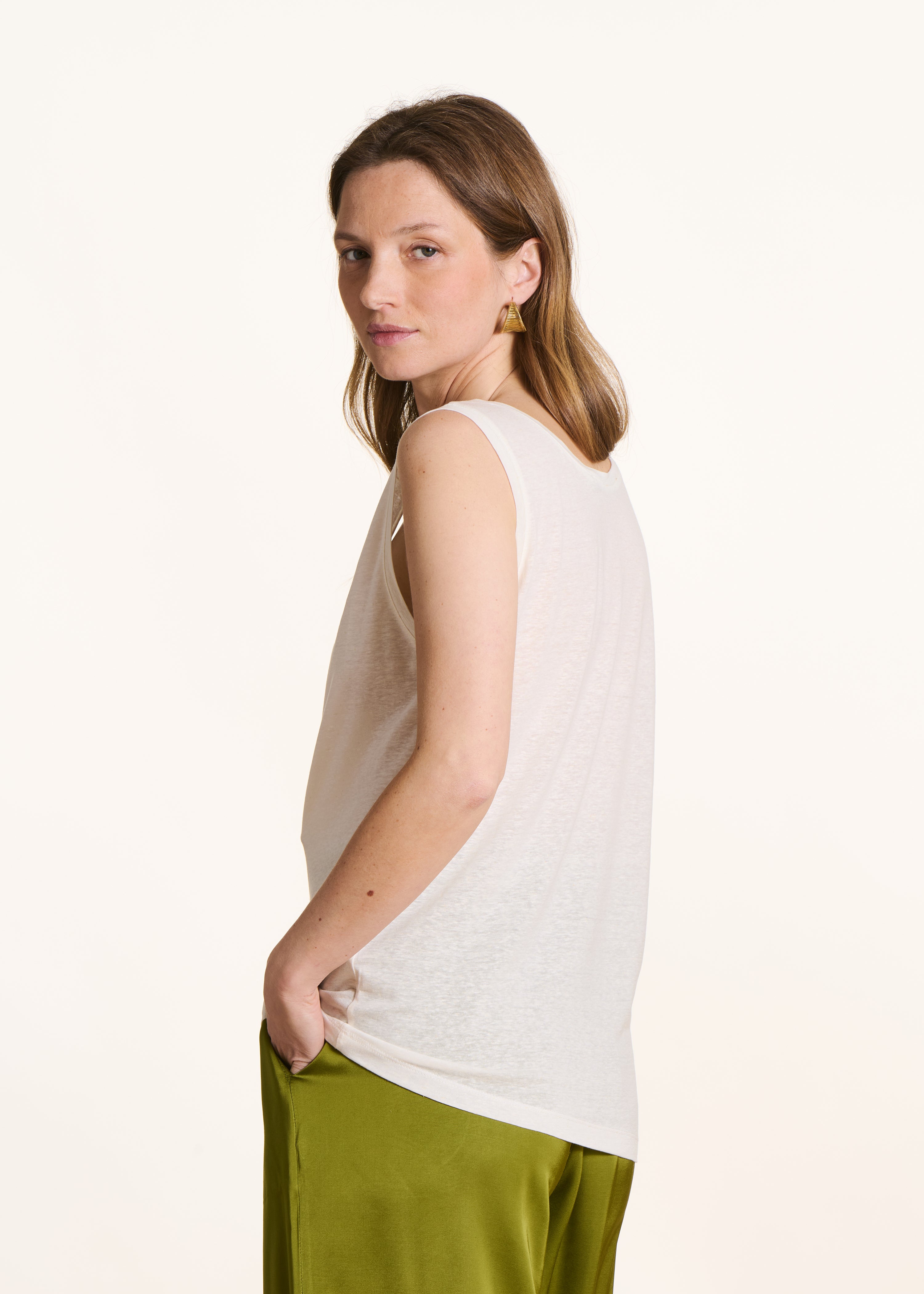 Ecru-Top aus Lyocell-Leinen-Jersey