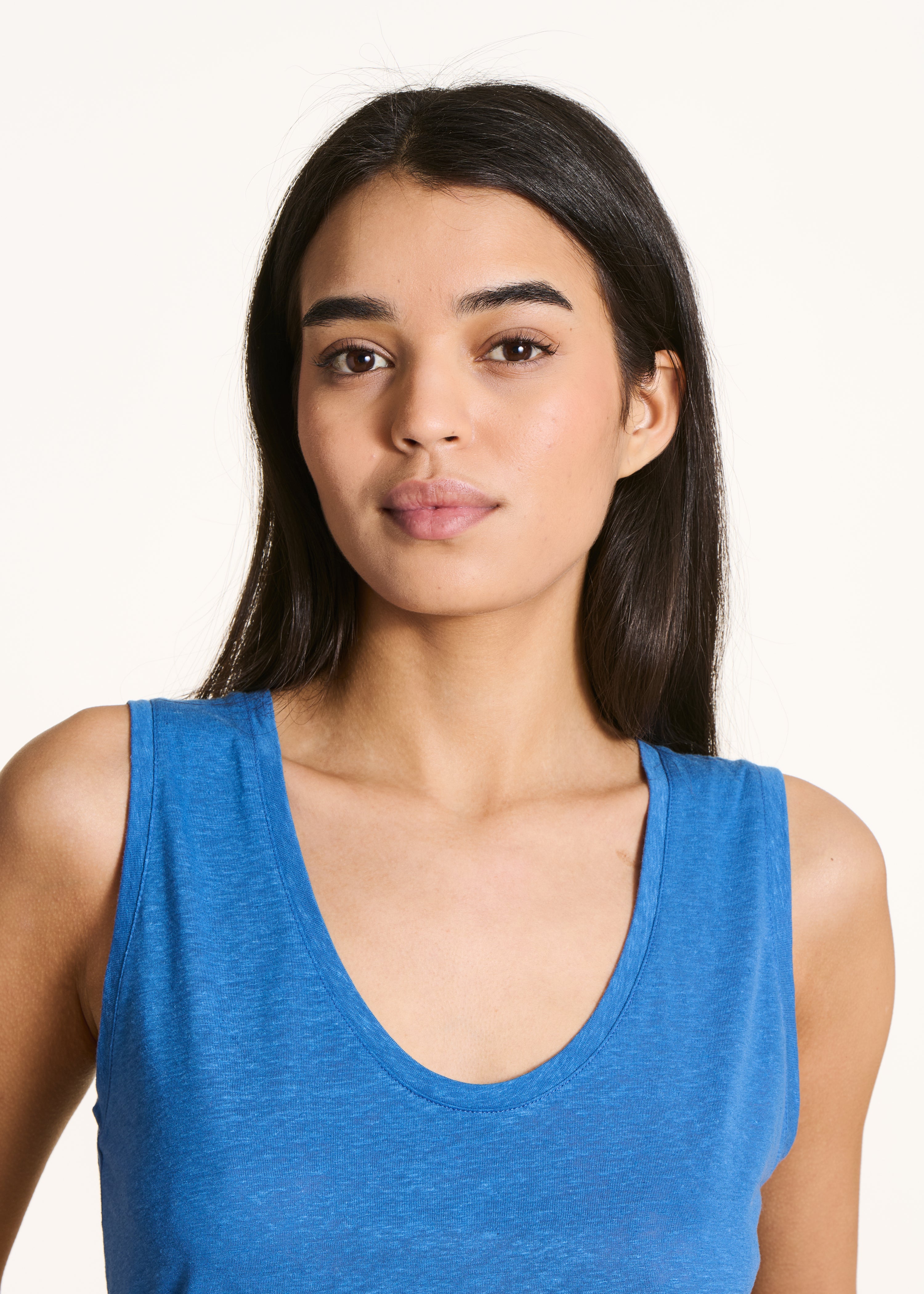 Blue lyocell linen jersey tank top