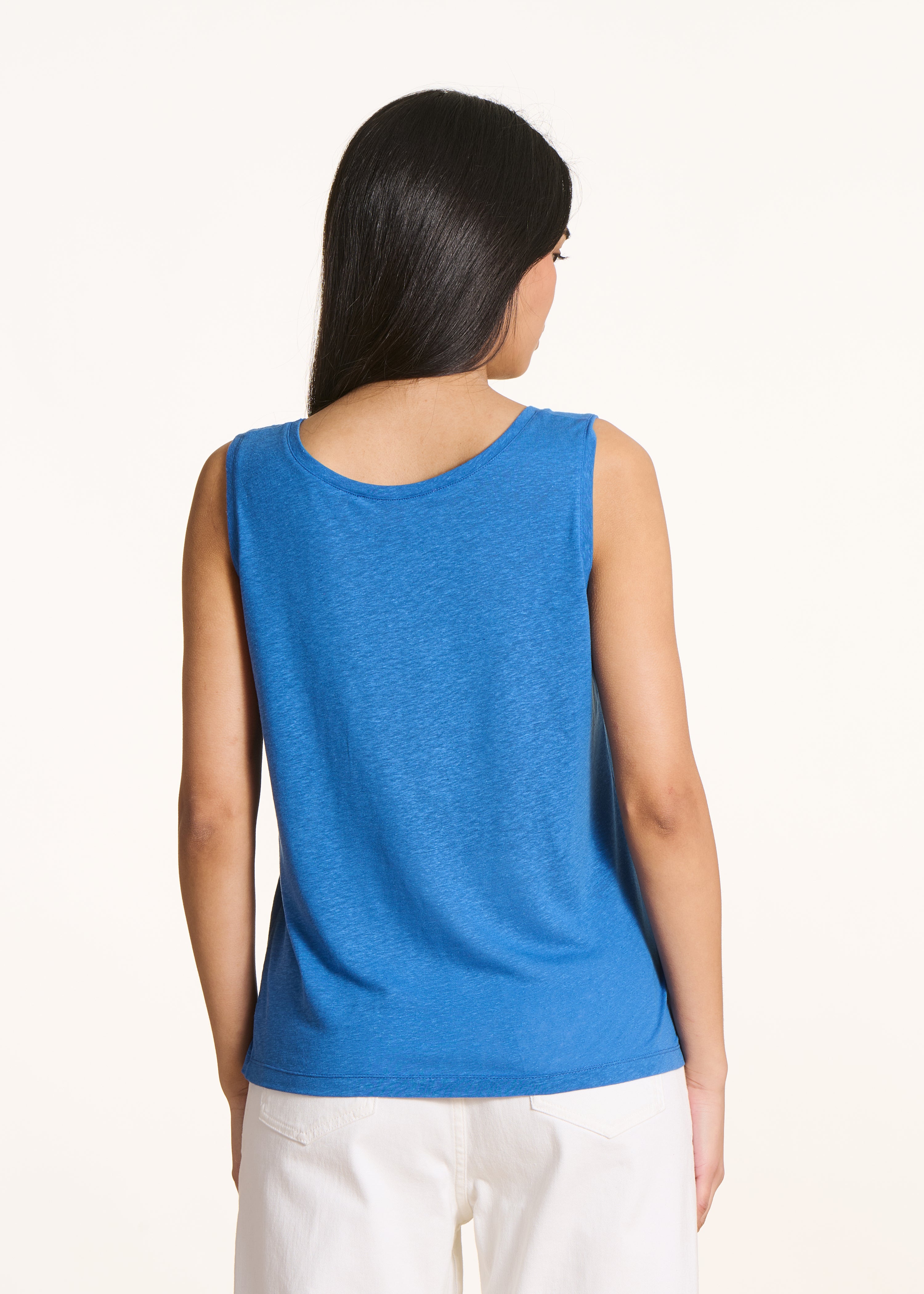 Blue lyocell linen jersey tank top