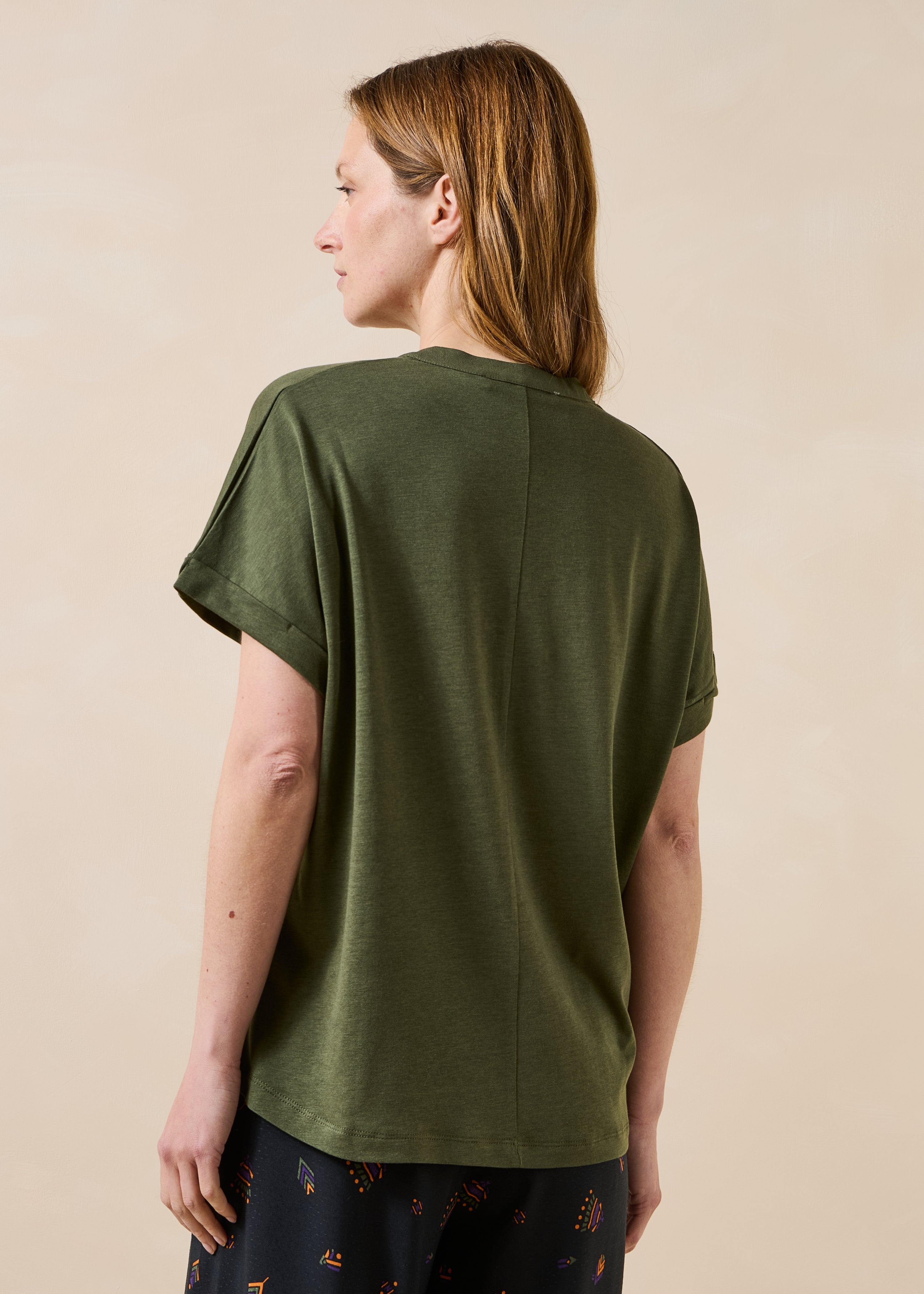 Khaki short-sleeve bi-material T-shirt