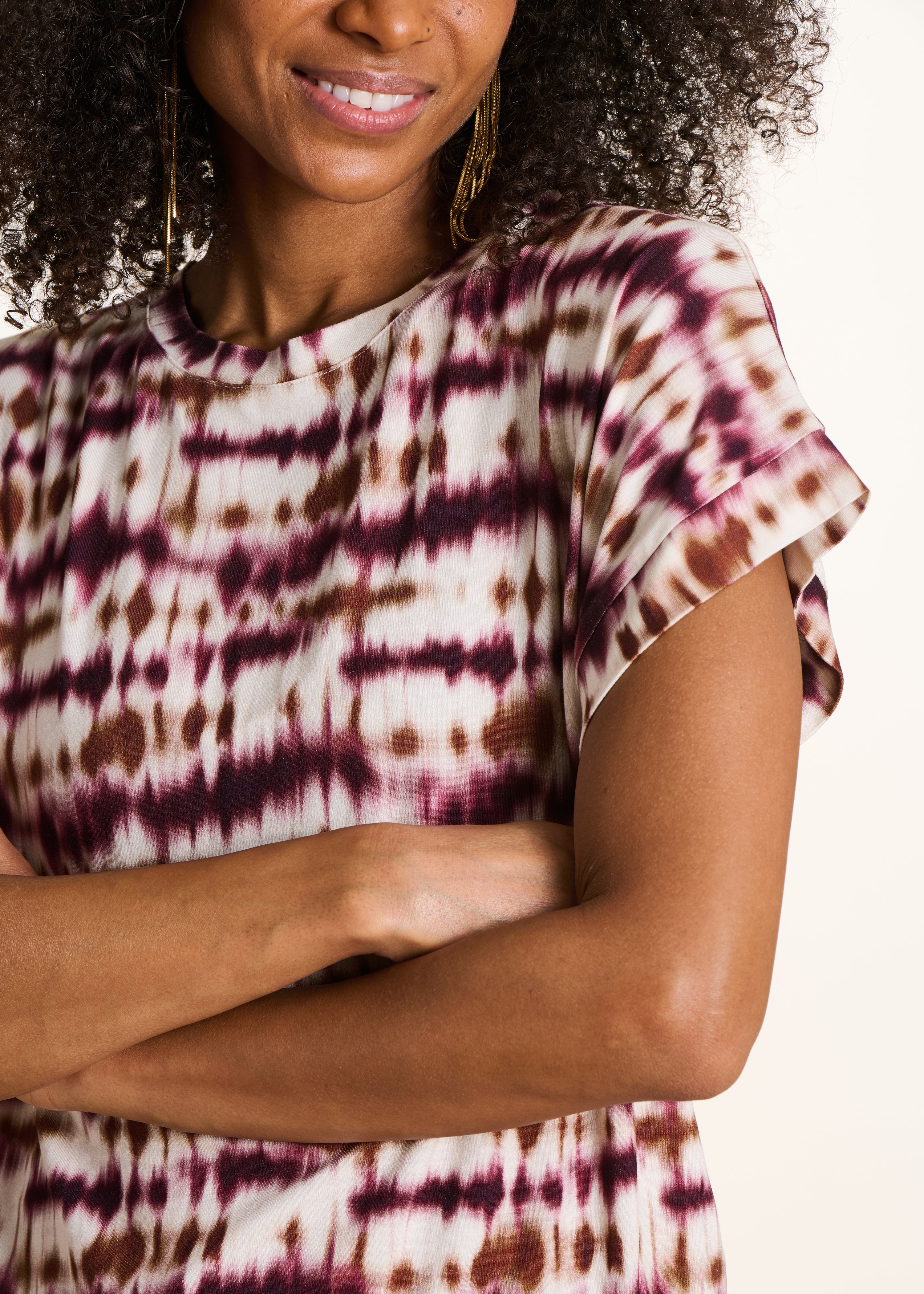 Bordeaux tie & dye printed short sleeve T-shirt