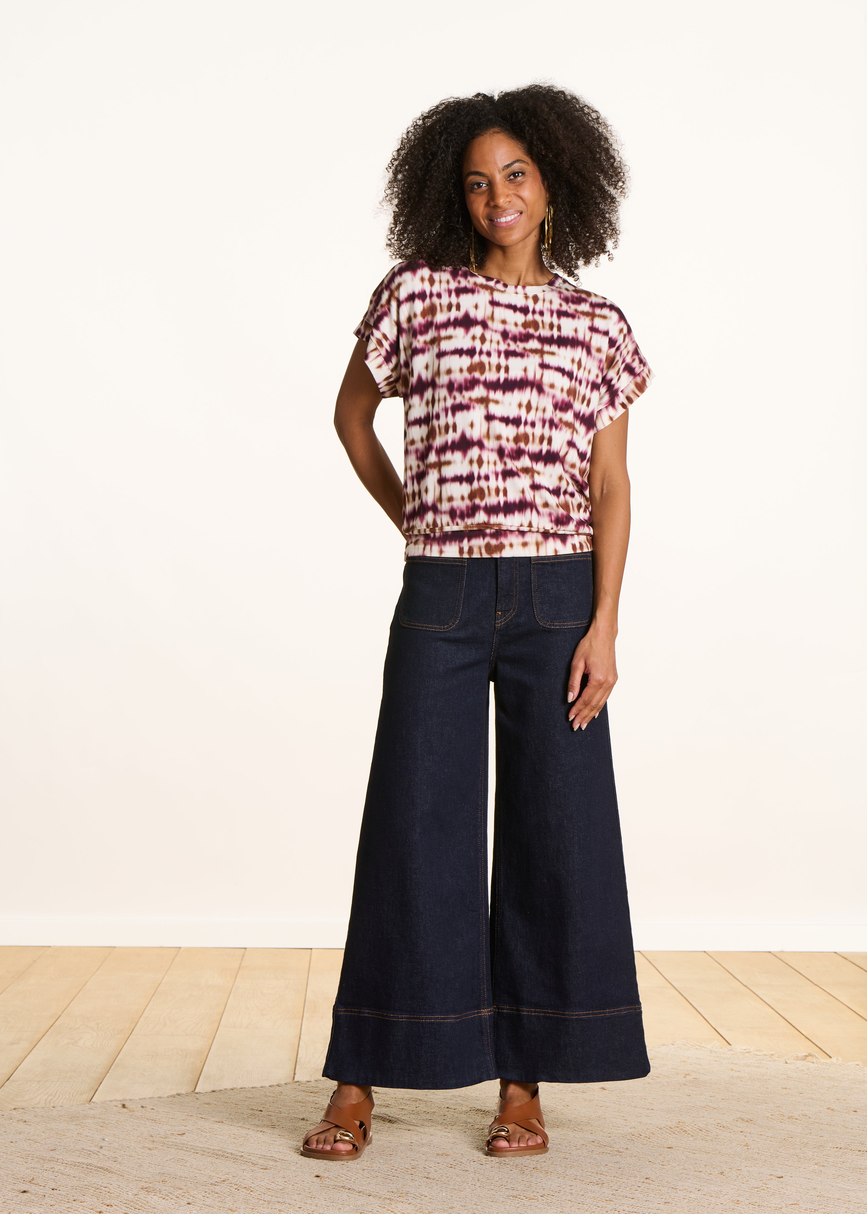 Bordeaux tie & dye printed short sleeve T-shirt