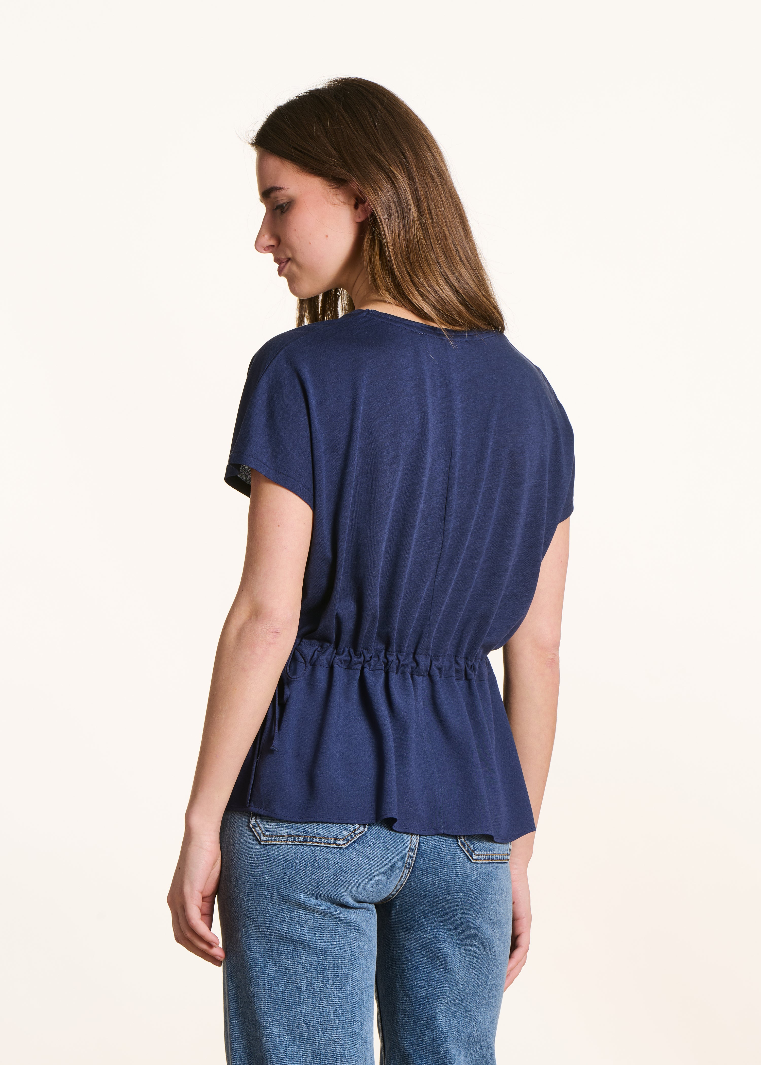 T-shirt ampia in tessuto bicolore blu scuro