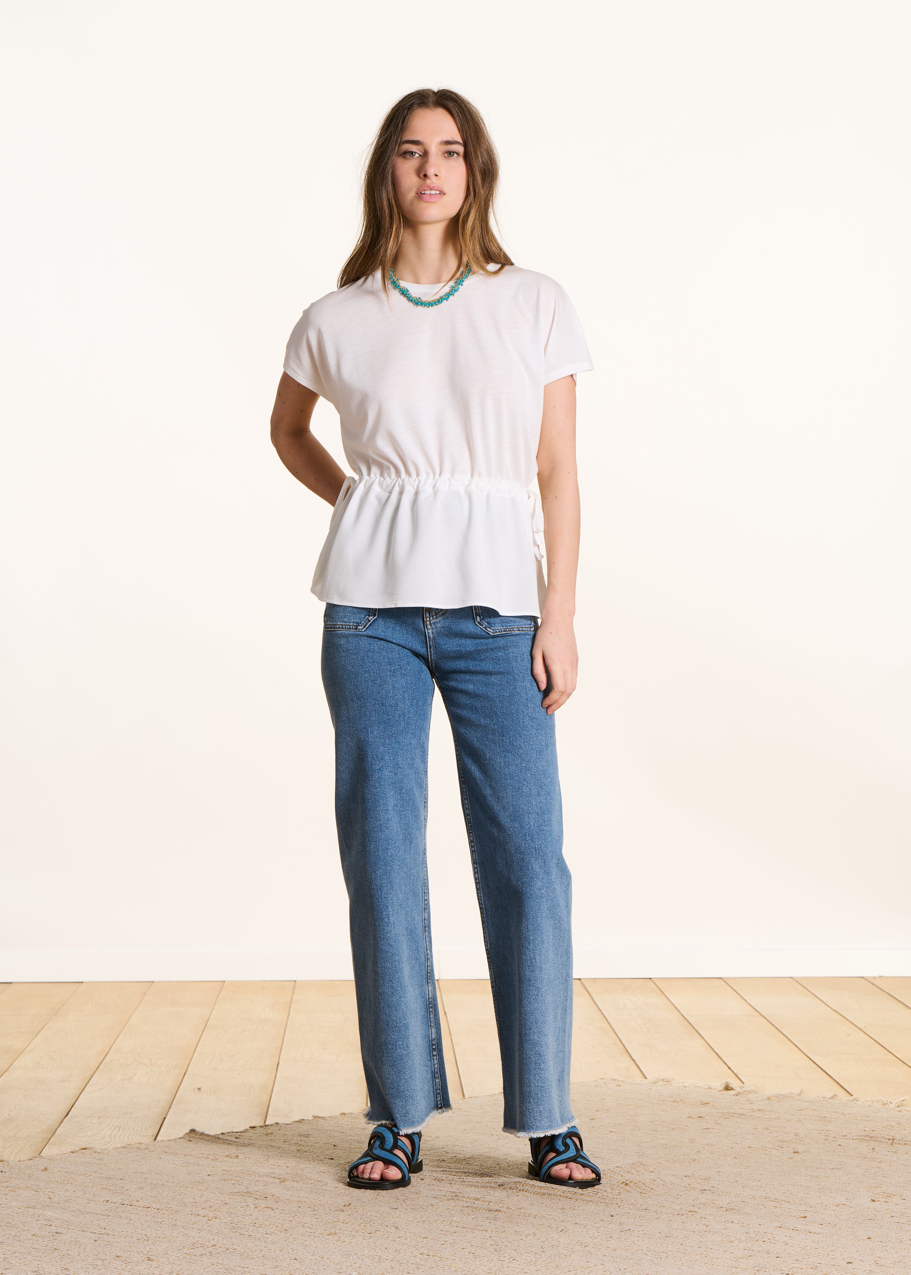 T-shirt ample bi-matière écru