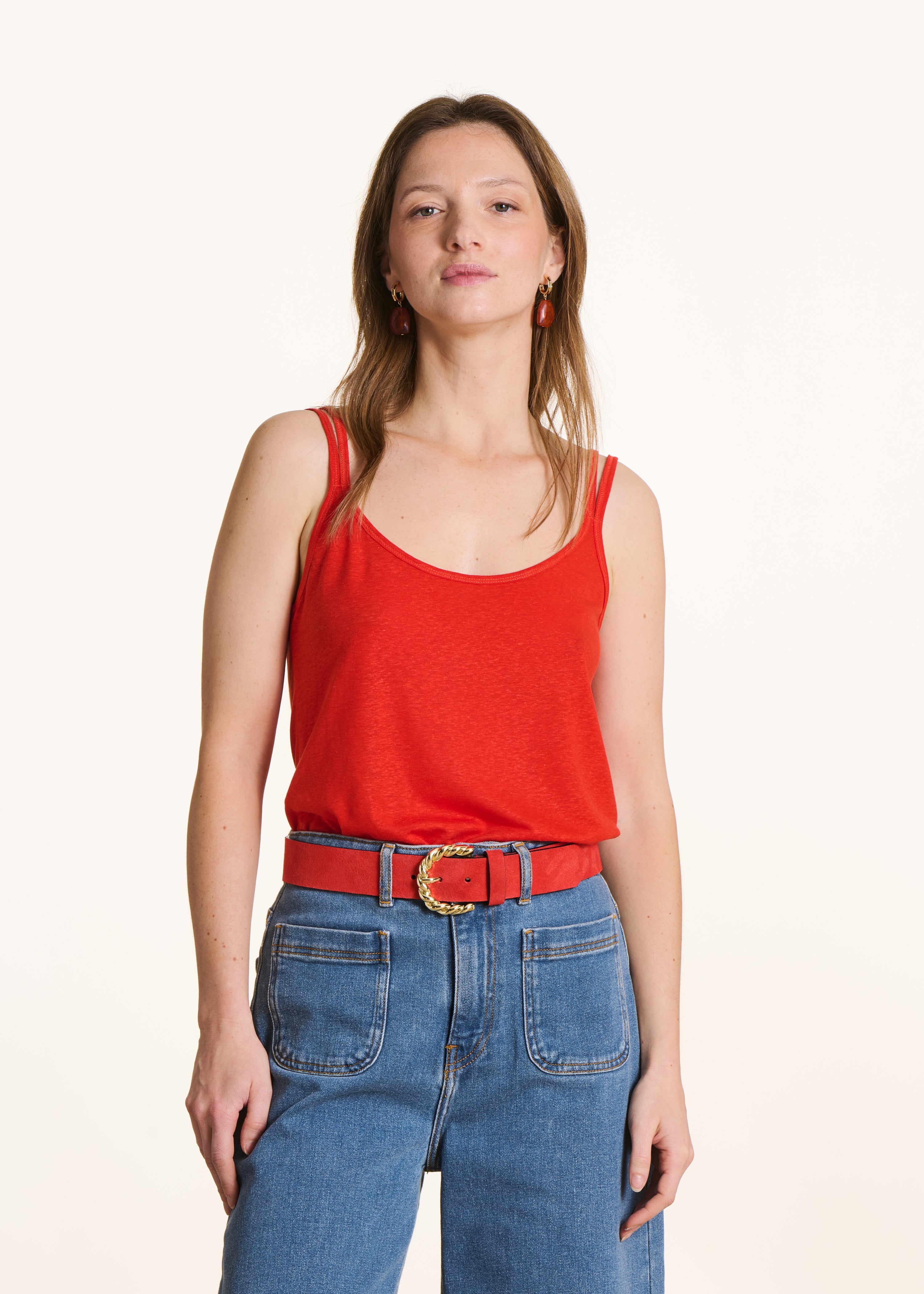 Rotes Trägershirt aus Lyocell-Leinen-Jersey