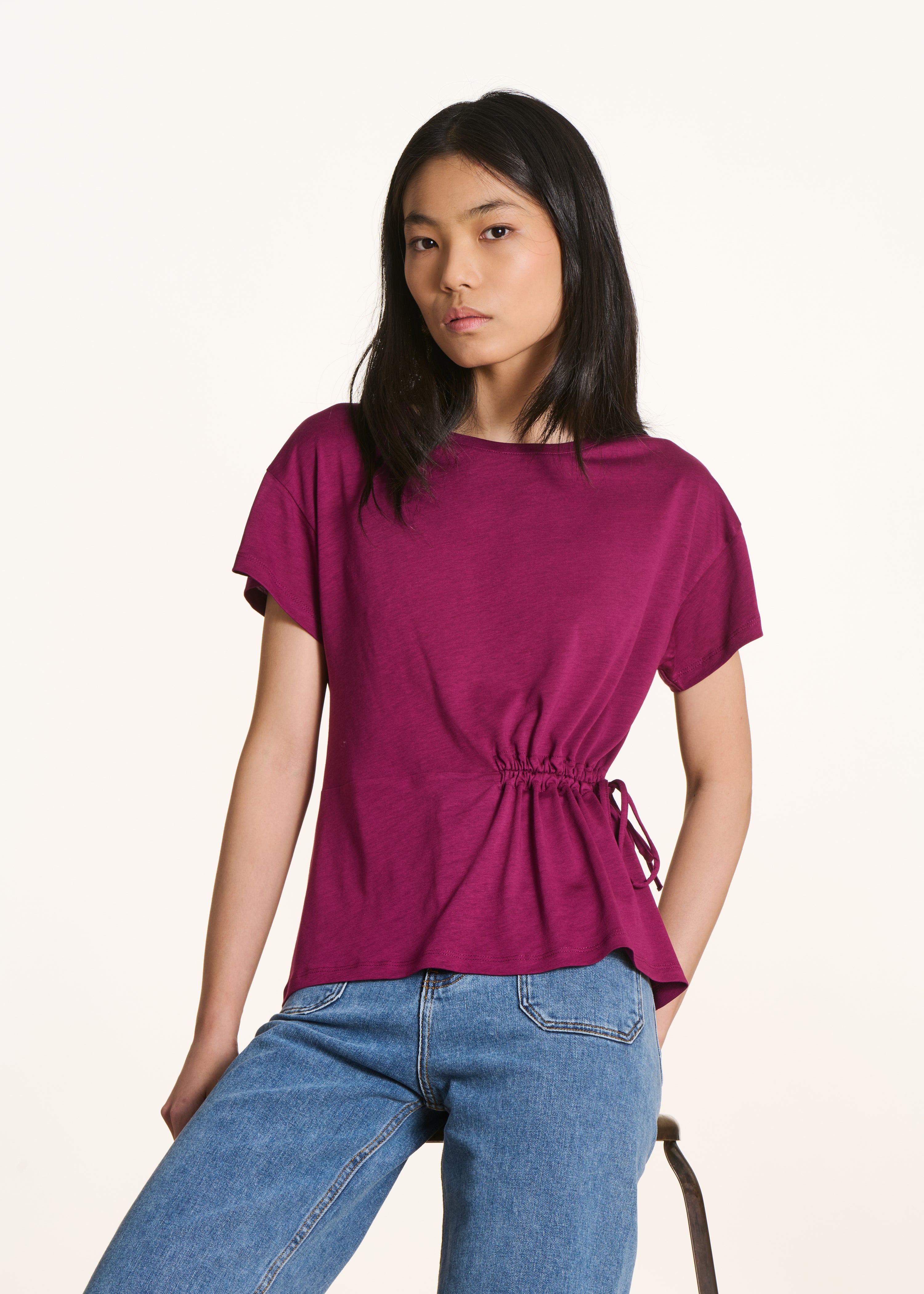 T-shirt fluida viola in lyocell e cotone