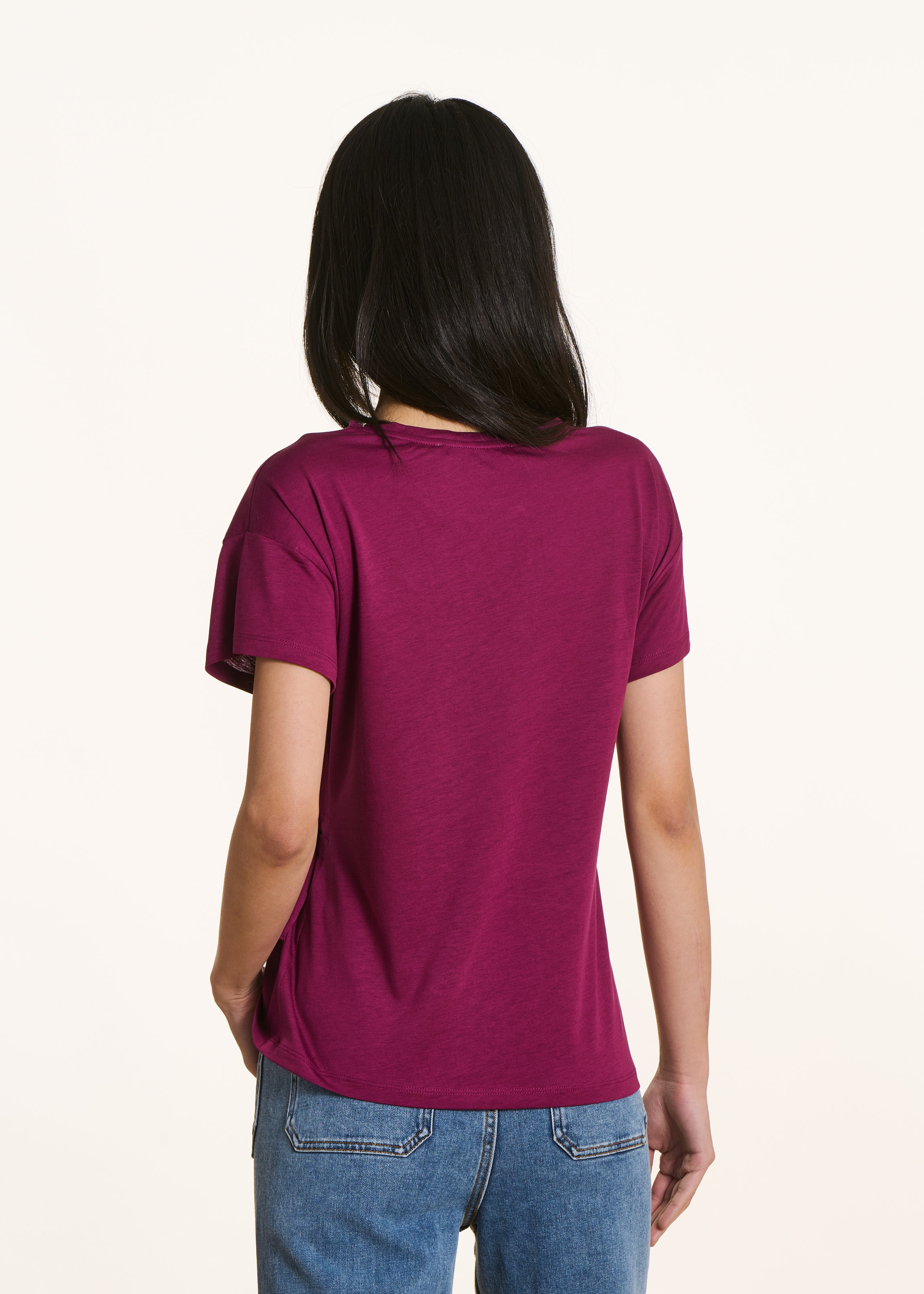 T-shirt fluida viola in lyocell e cotone