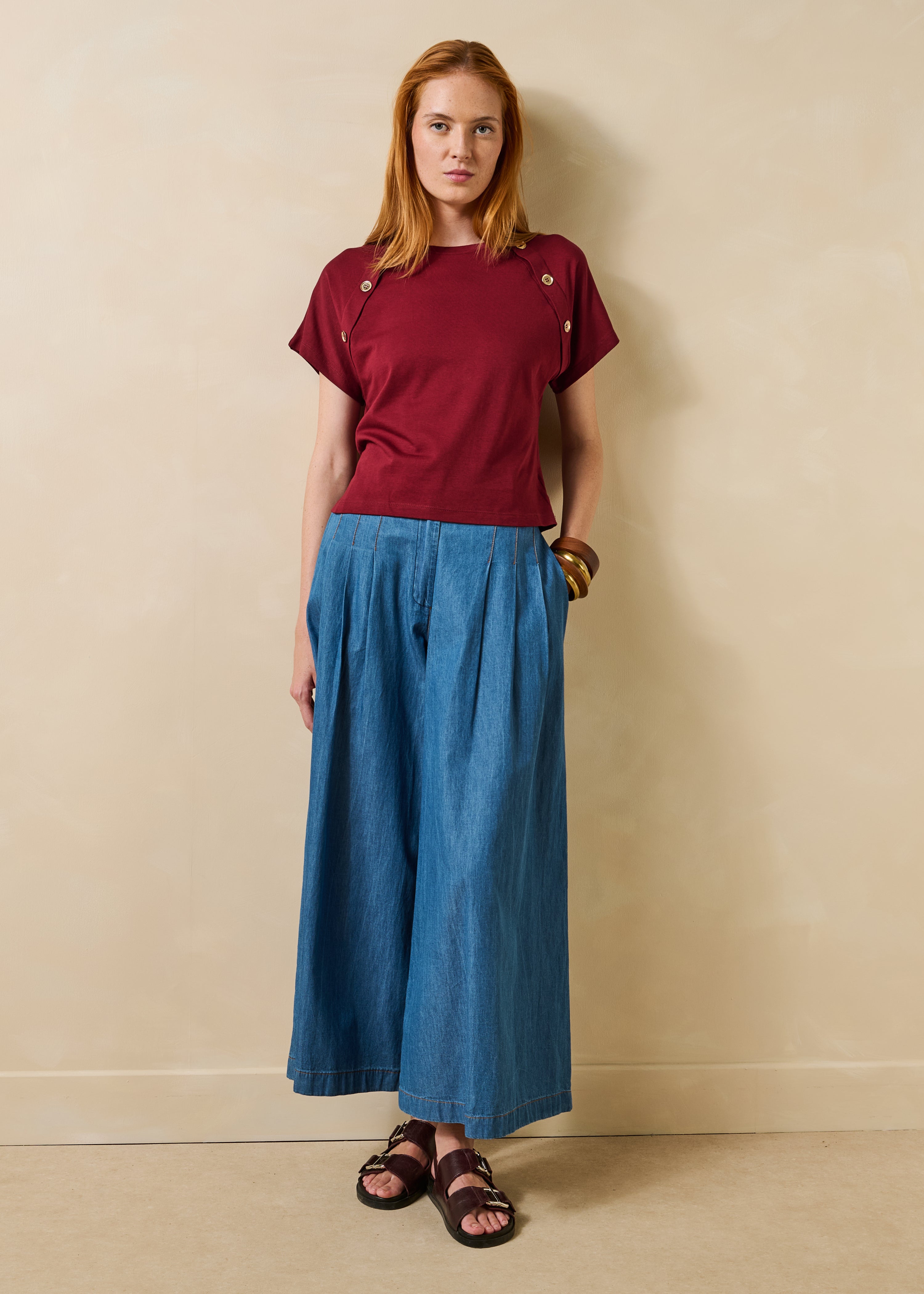 Burgundy short-sleeve T-shirt in organic cotton