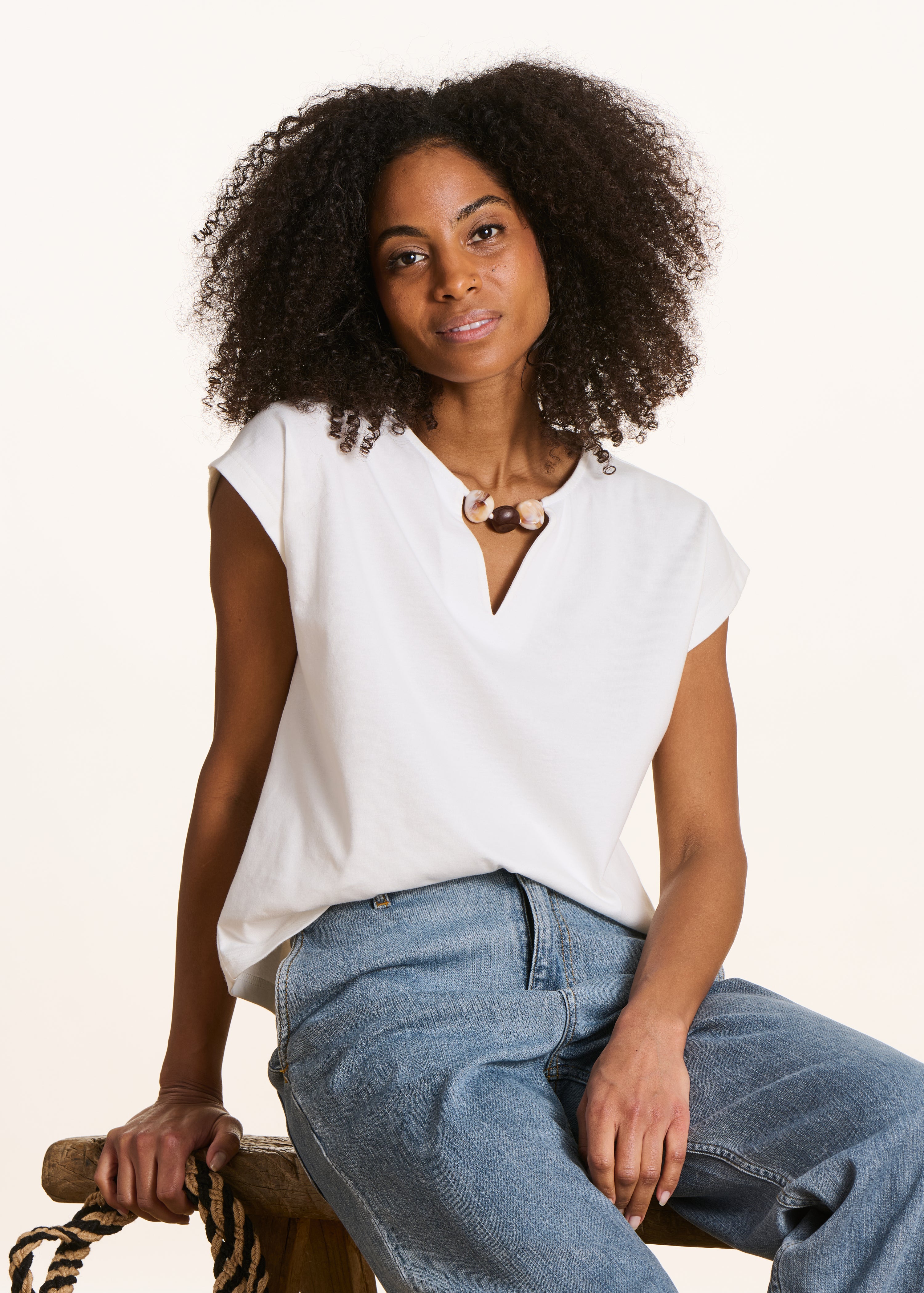 Ecru short-sleeve T-shirt in organic cotton