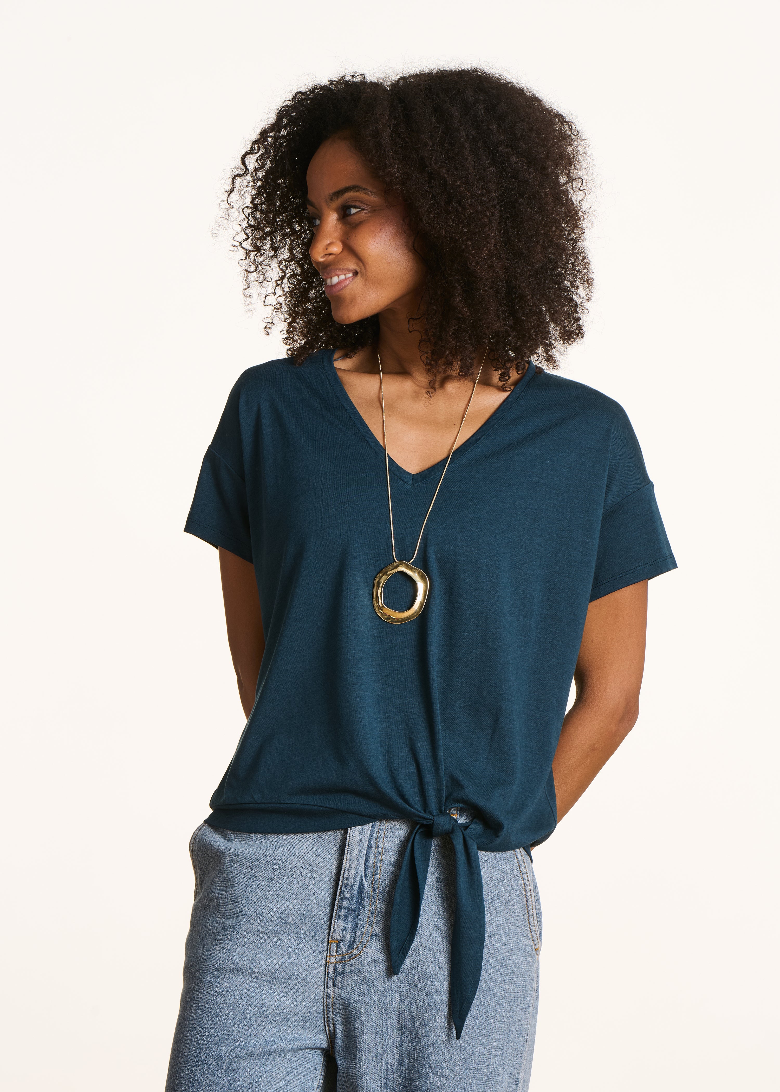 T-shirt bleu pétrole en lyocell manches courtes