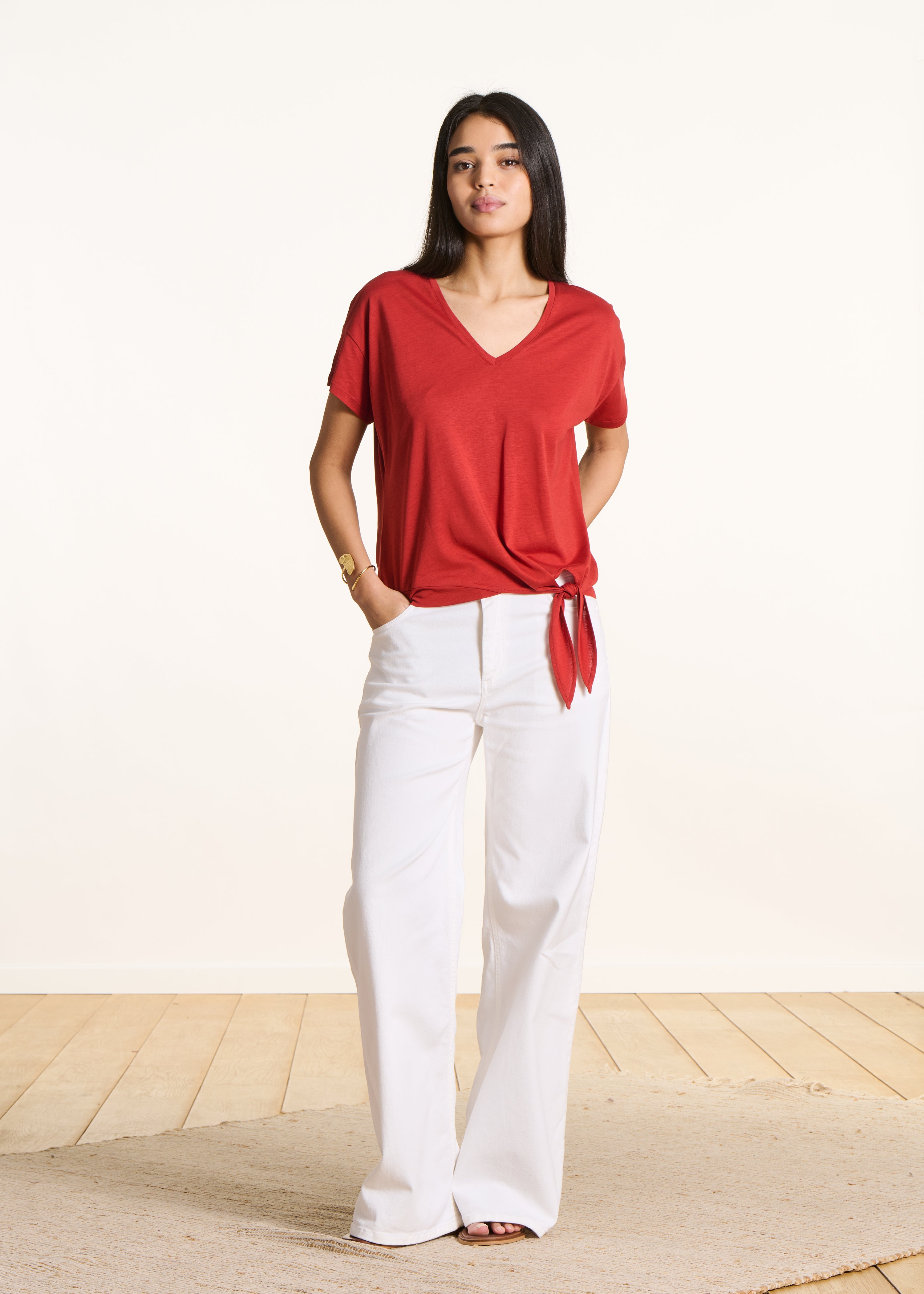 T-shirt rouge en lyocell manches courtes