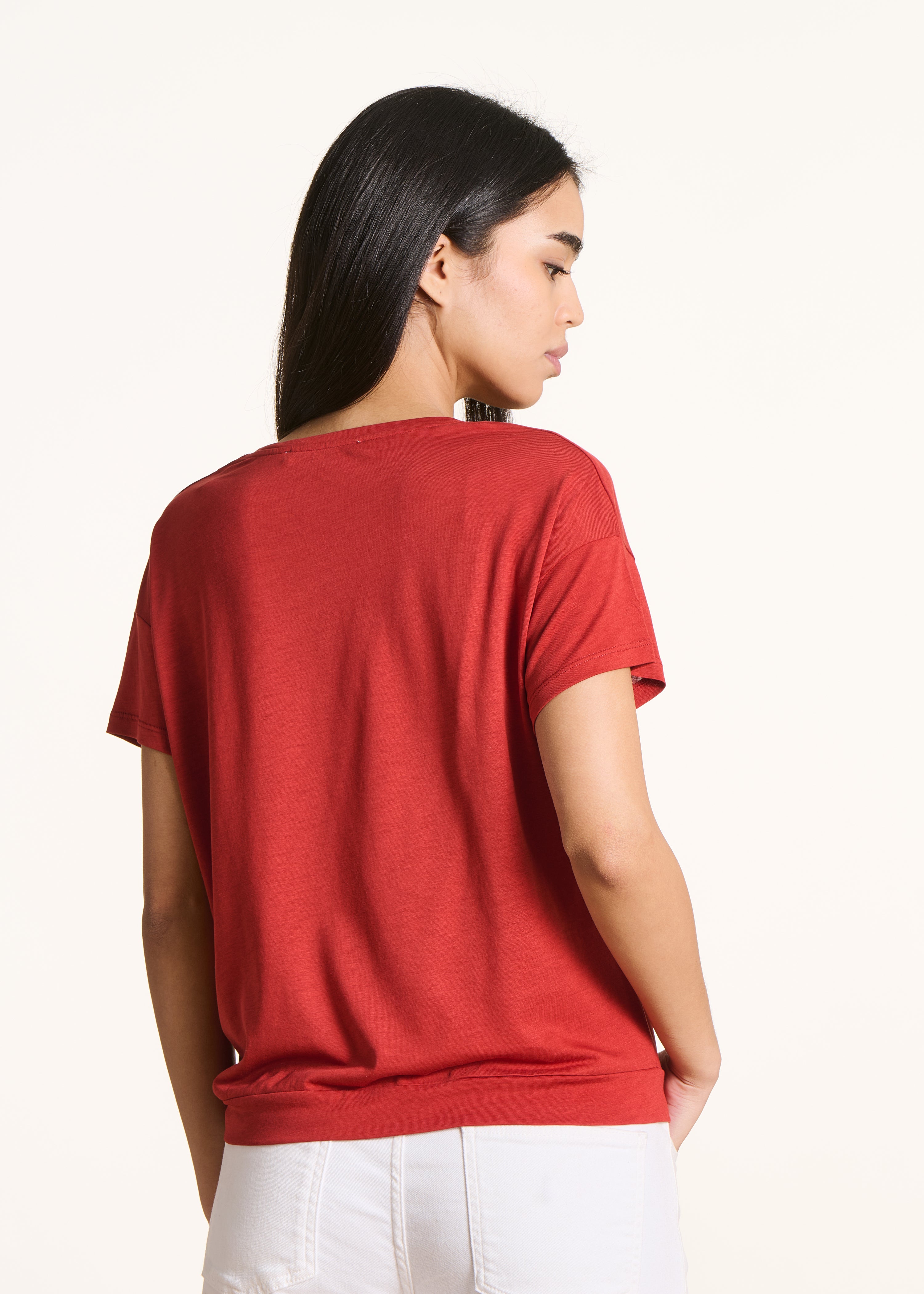 T-shirt rouge en lyocell manches courtes