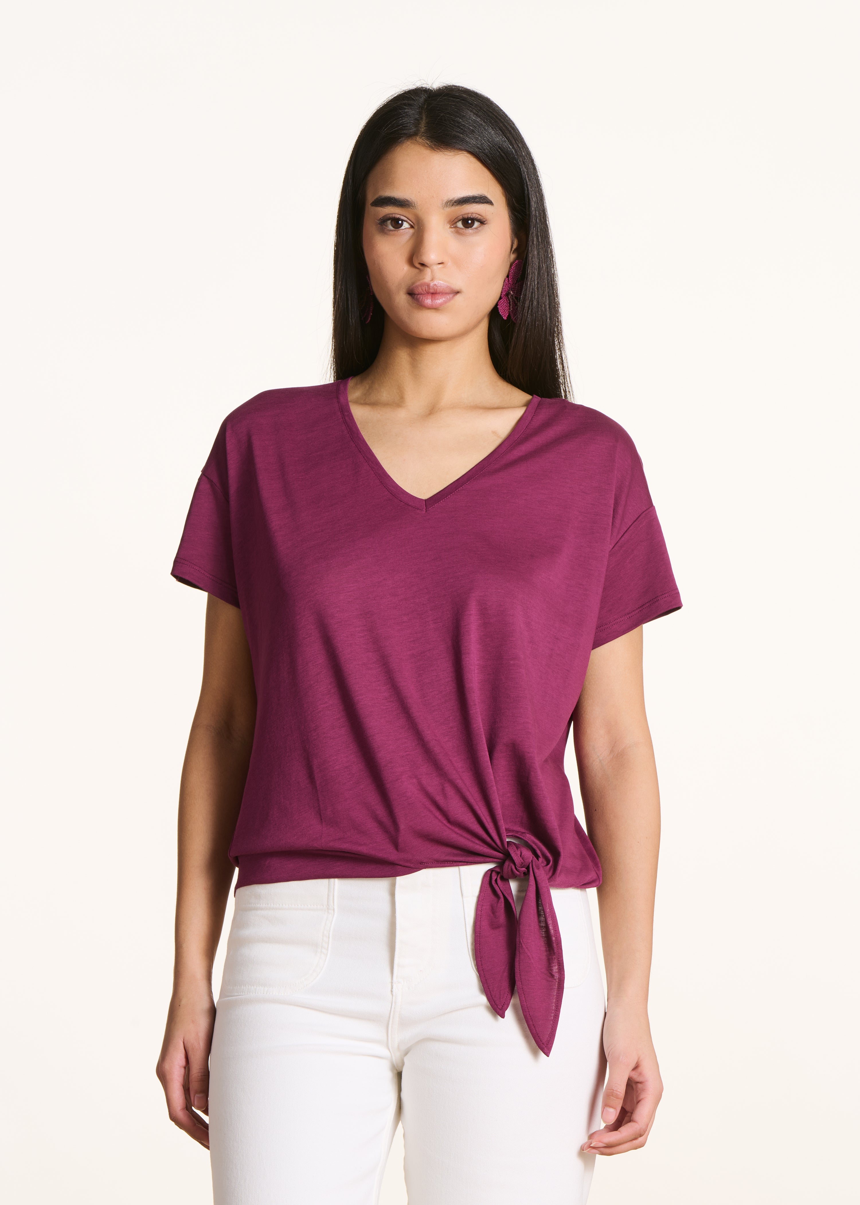 T-shirt viola in lyocell maniche corte